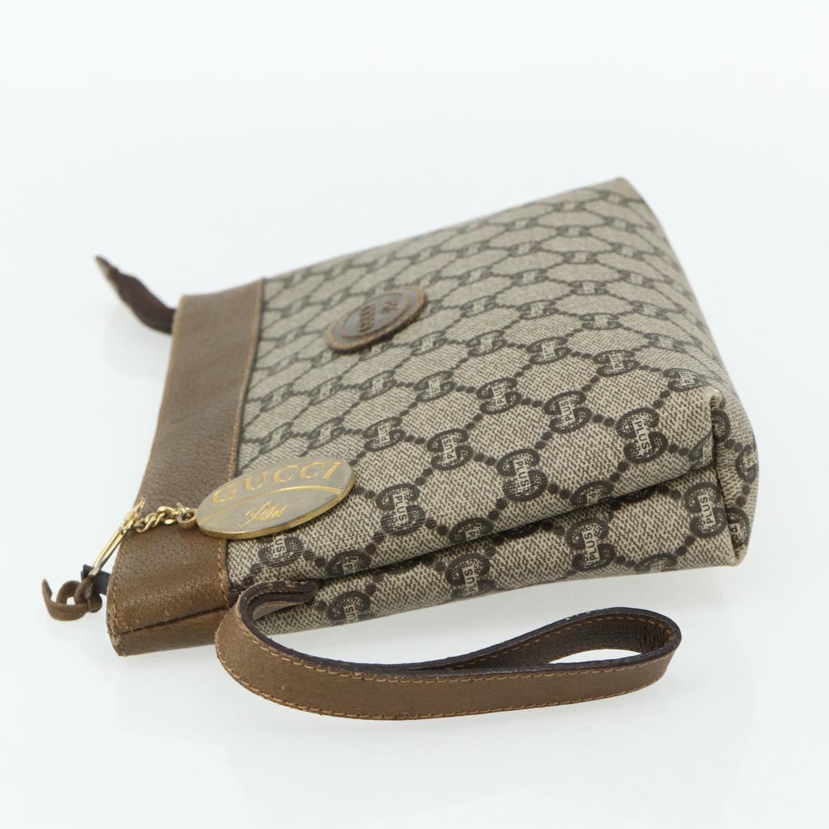 GUCCI GG Plus Supreme Clutch Bag PVC Gold Beige Auth bs34715