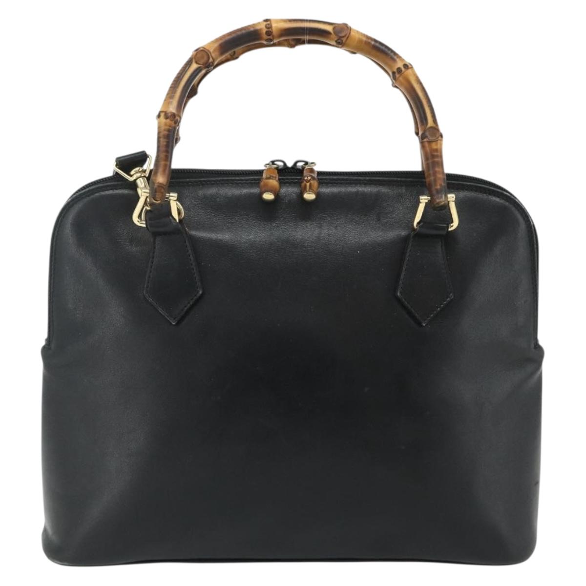 GUCCI Bamboo Hand Bag Leather 2 Set Black Gold 000 1448 0289 Auth bs34727