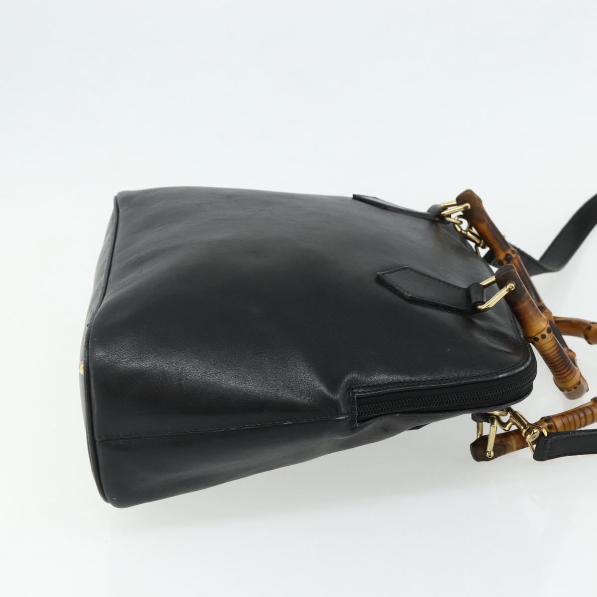 GUCCI Bamboo Hand Bag Leather 2 Set Black Gold 000 1448 0289 Auth bs34727
