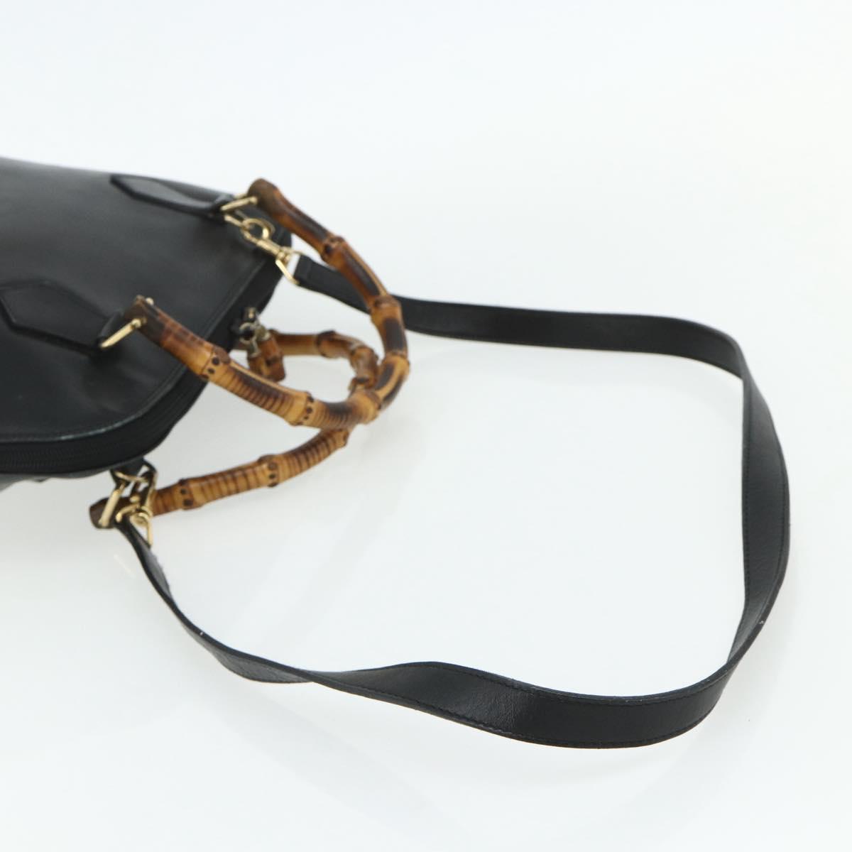 GUCCI Bamboo Hand Bag Leather 2 Set Black Gold 000 1448 0289 Auth bs34727