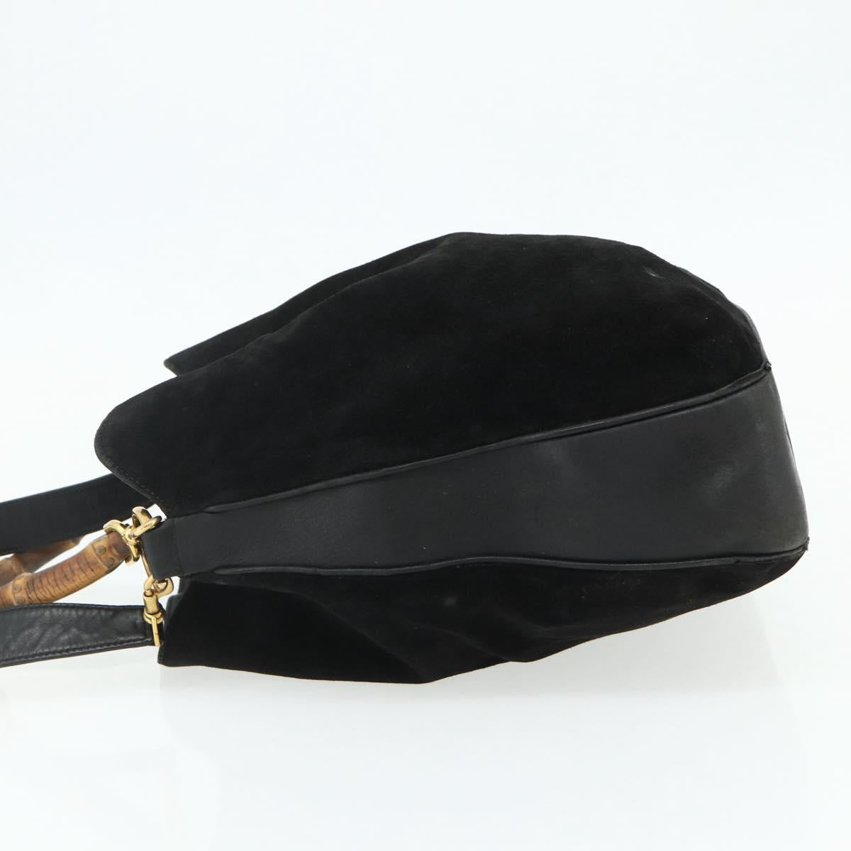 GUCCI Bamboo Hand Bag Suede 2way Black Gold 001 1014 1577 Auth bs34728