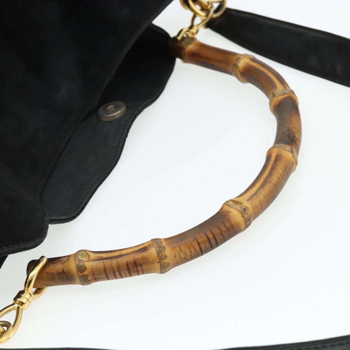 GUCCI Bamboo Hand Bag Suede 2way Black Gold 001 1014 1577 Auth bs34728