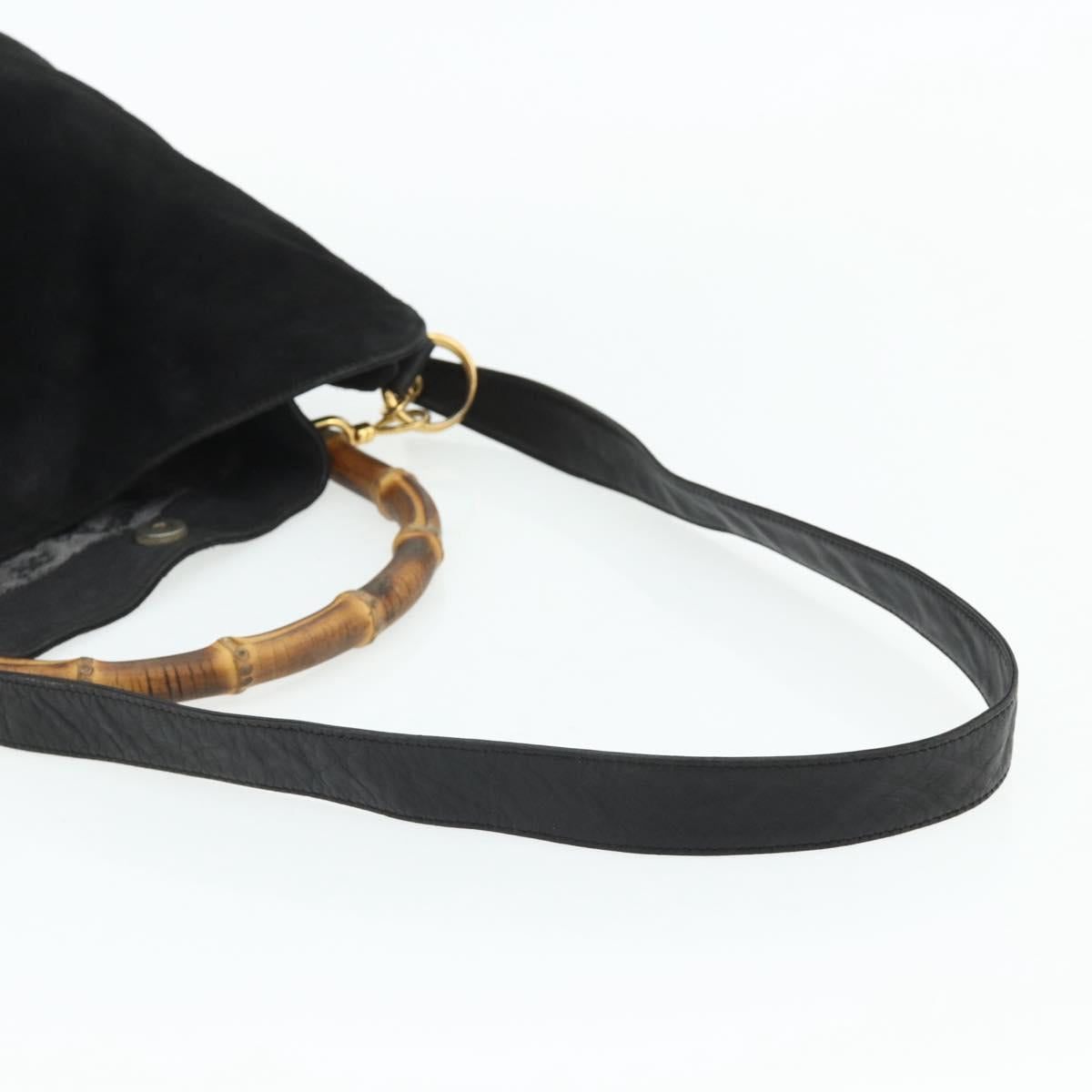 GUCCI Bamboo Hand Bag Suede 2way Black Gold 001 1014 1577 Auth bs34728