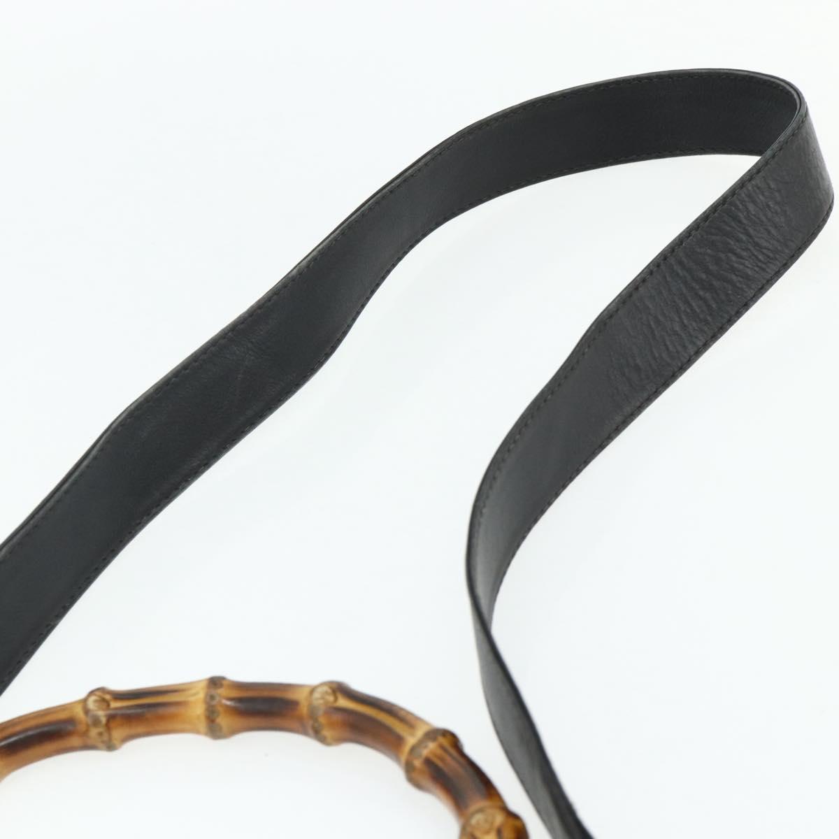 GUCCI Bamboo Shoulder Bag Leather 2way Black Gold Auth bs34729