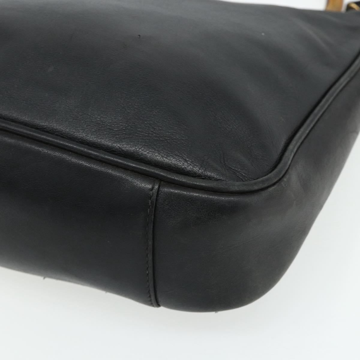 GUCCI Bamboo Shoulder Bag Leather 2way Black Gold Auth bs34729