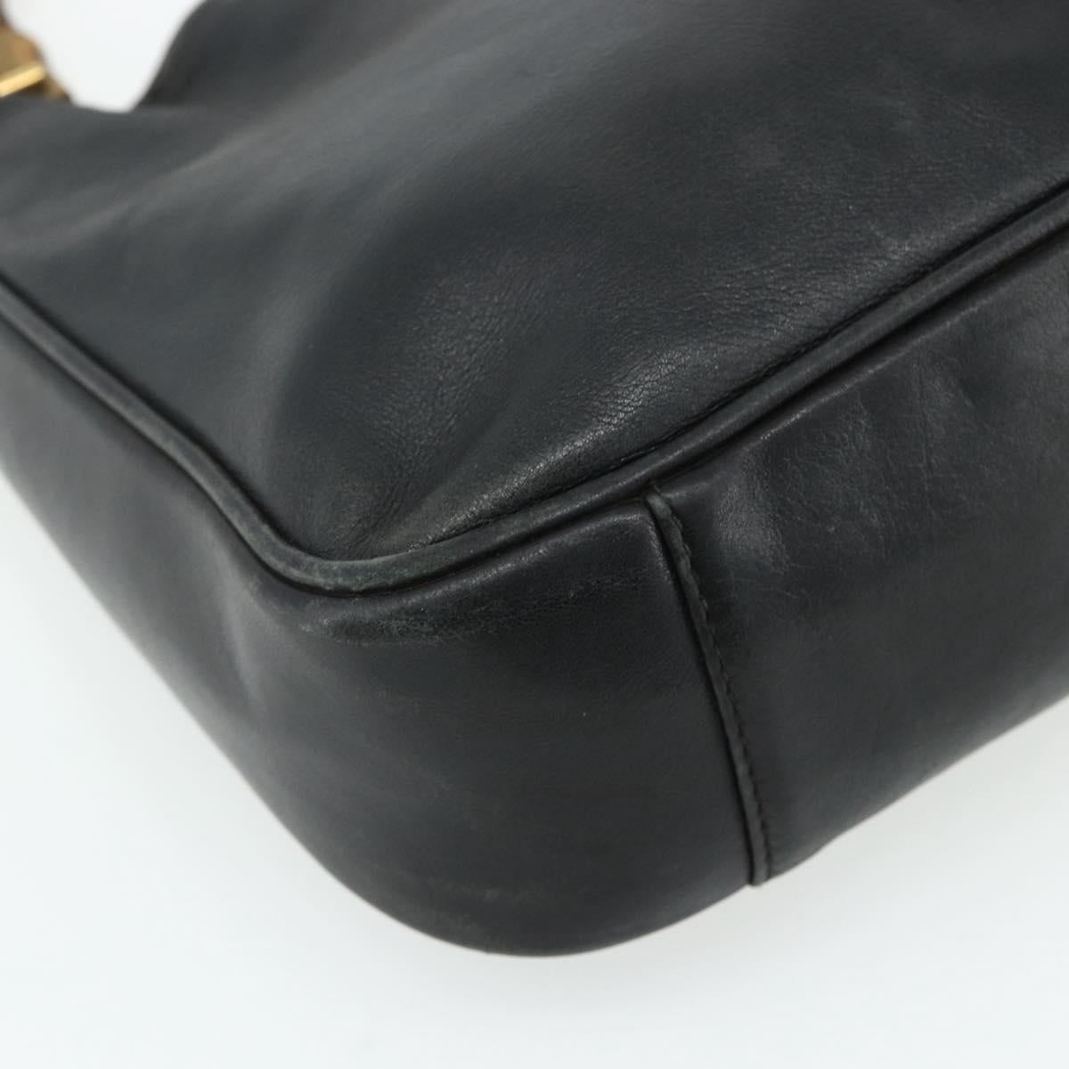 GUCCI Bamboo Shoulder Bag Leather 2way Black Gold Auth bs34729