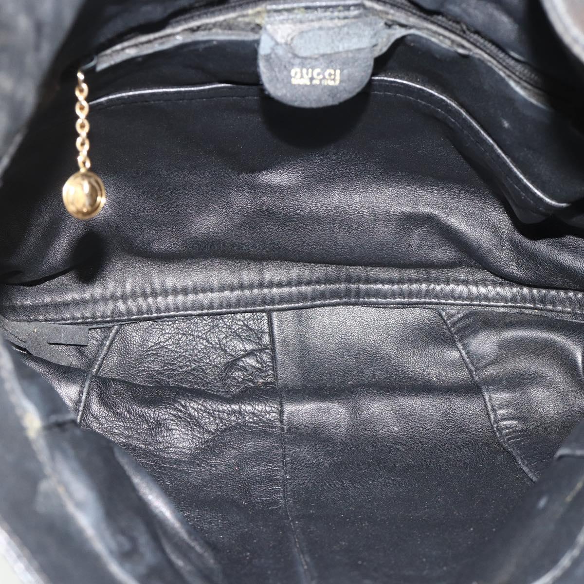 GUCCI Bamboo Shoulder Bag Leather 2way Black Gold Auth bs34729