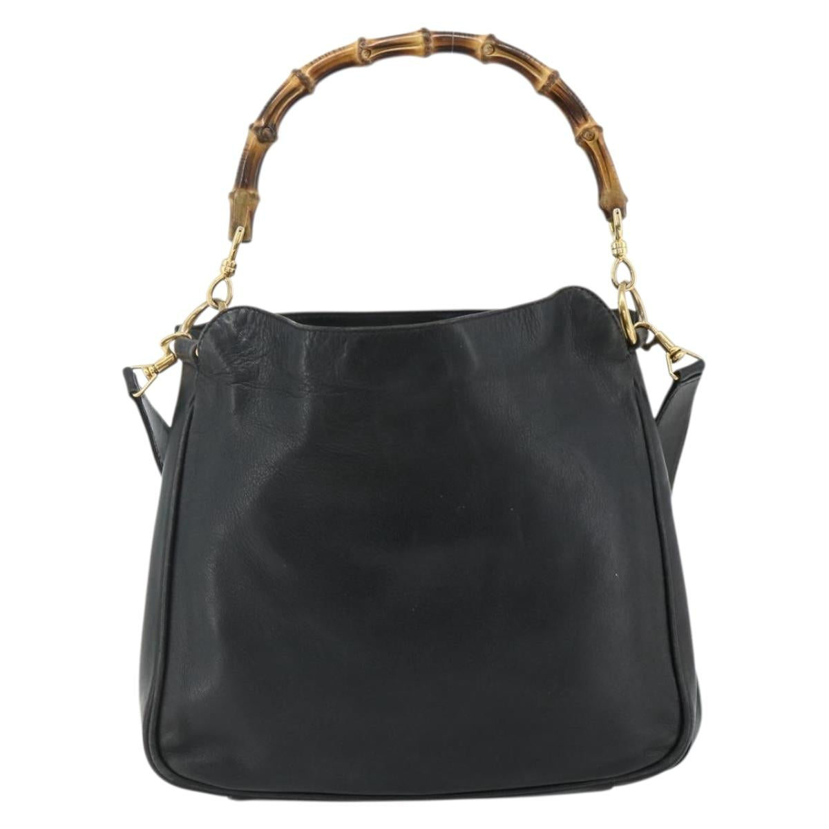 GUCCI Bamboo Shoulder Bag Leather 2way Black Gold Auth bs34729