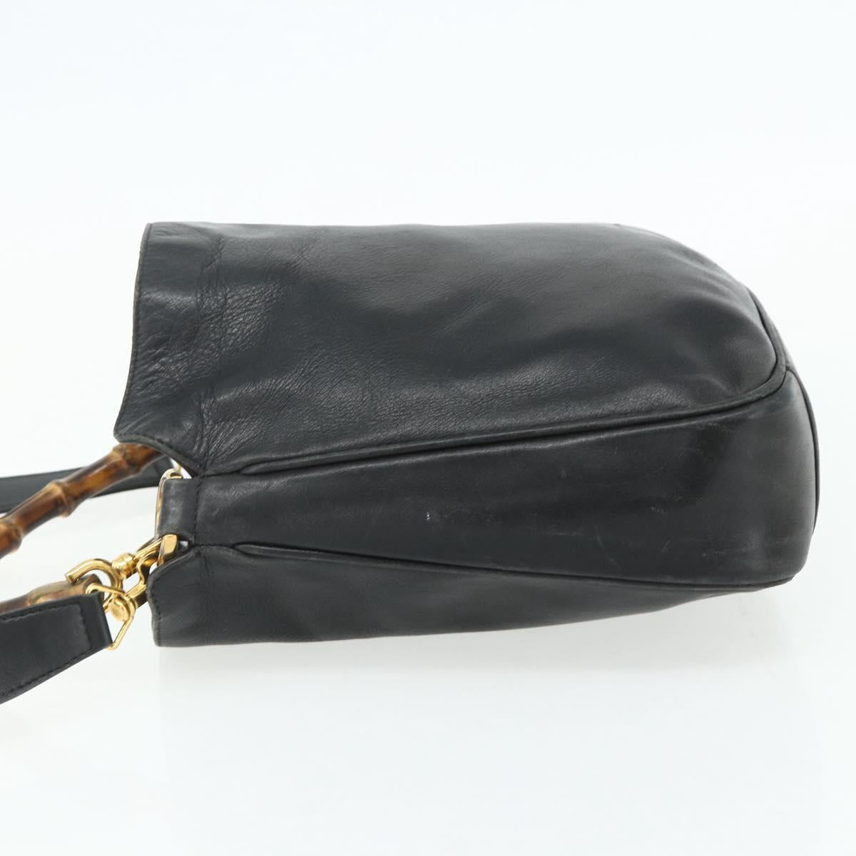 GUCCI Bamboo Shoulder Bag Leather 2way Black Gold Auth bs34729