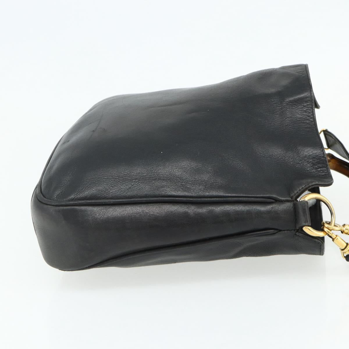 GUCCI Bamboo Shoulder Bag Leather 2way Black Gold Auth bs34729