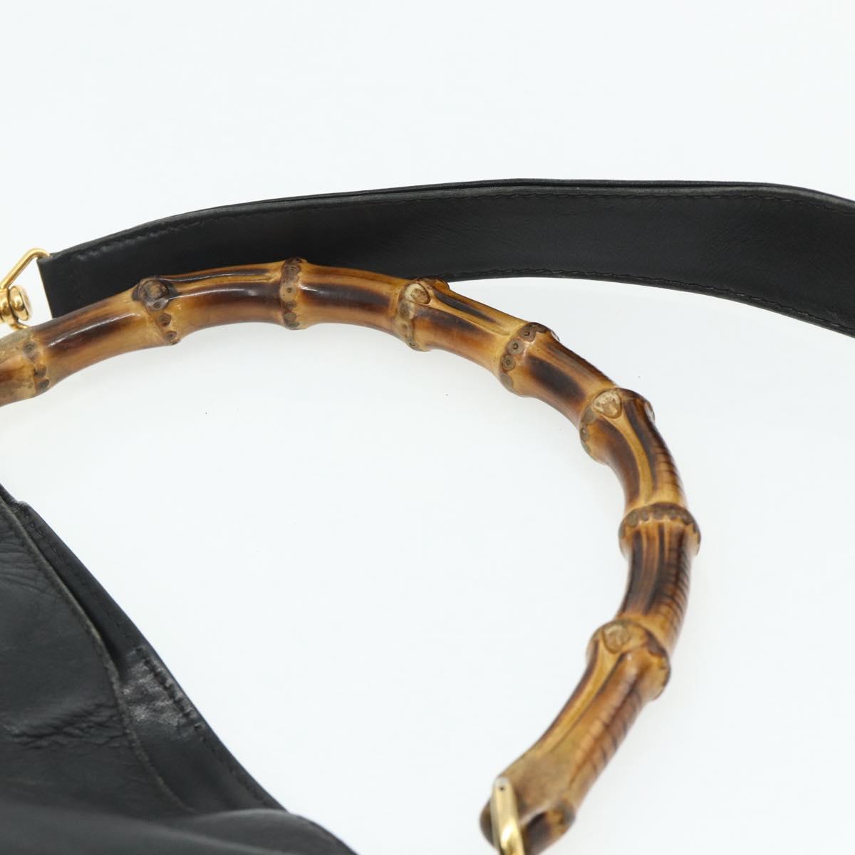 GUCCI Bamboo Shoulder Bag Leather 2way Black Gold Auth bs34729