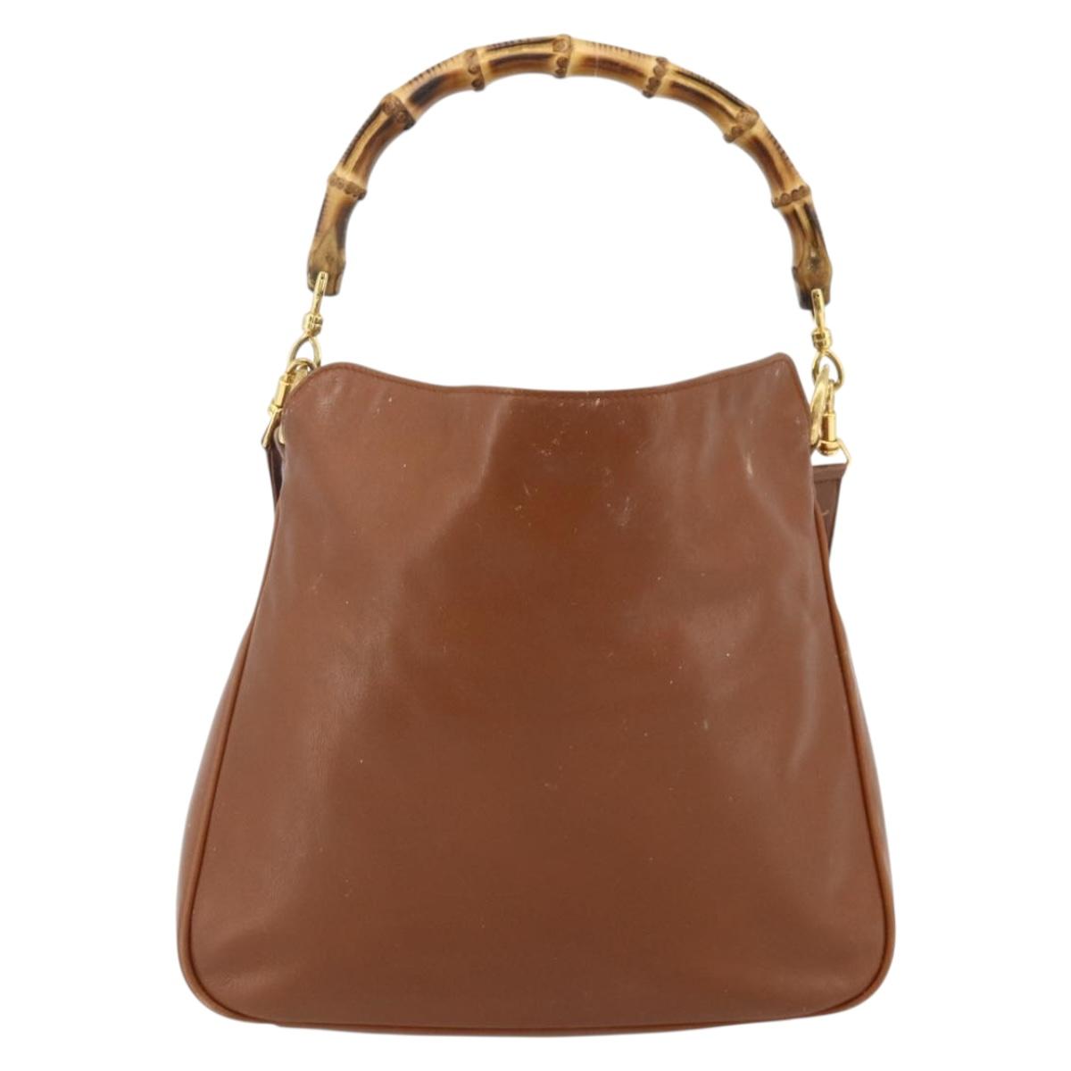 GUCCI Bamboo Hand Bag Leather 2way Brown Gold 001 2113 1638 Auth bs34730