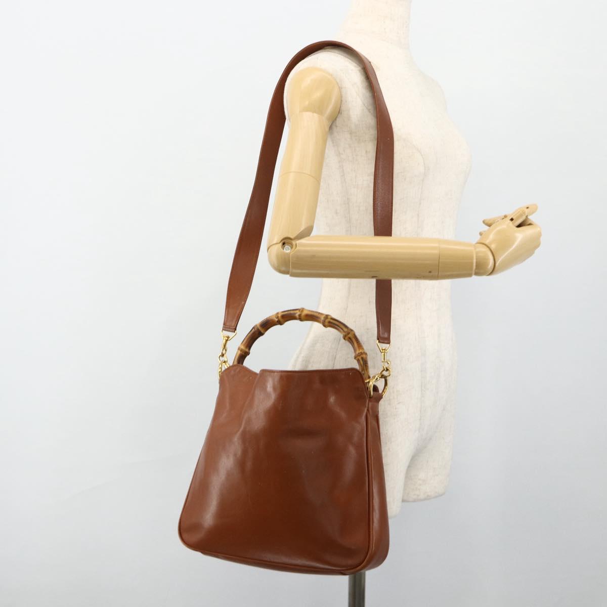 GUCCI Bamboo Hand Bag Leather 2way Brown Gold 001 2113 1638 Auth bs34730