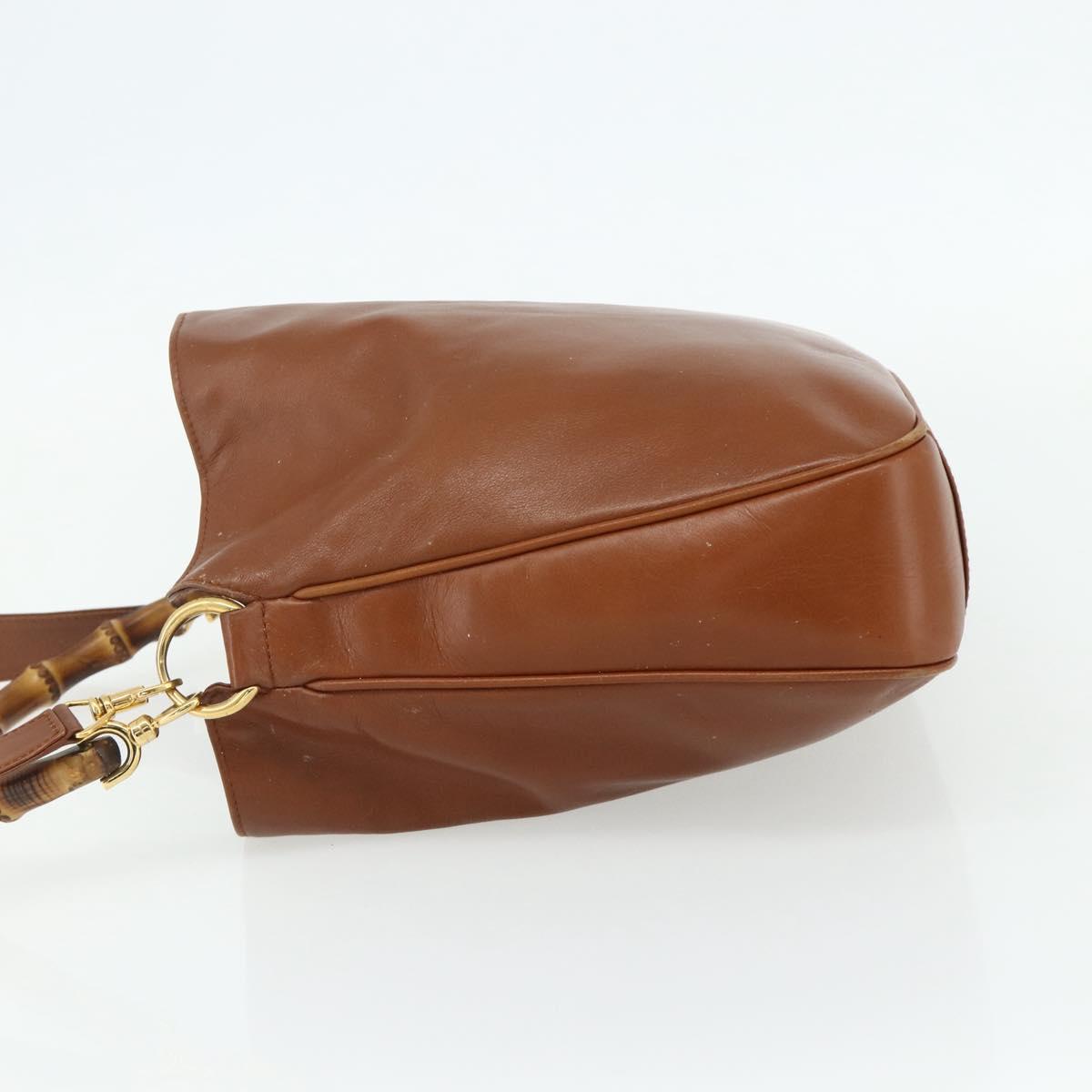GUCCI Bamboo Hand Bag Leather 2way Brown Gold 001 2113 1638 Auth bs34730