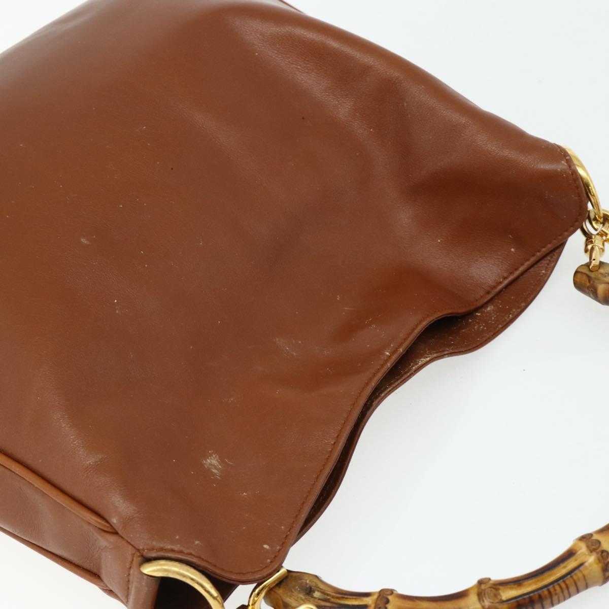 GUCCI Bamboo Hand Bag Leather 2way Brown Gold 001 2113 1638 Auth bs34730