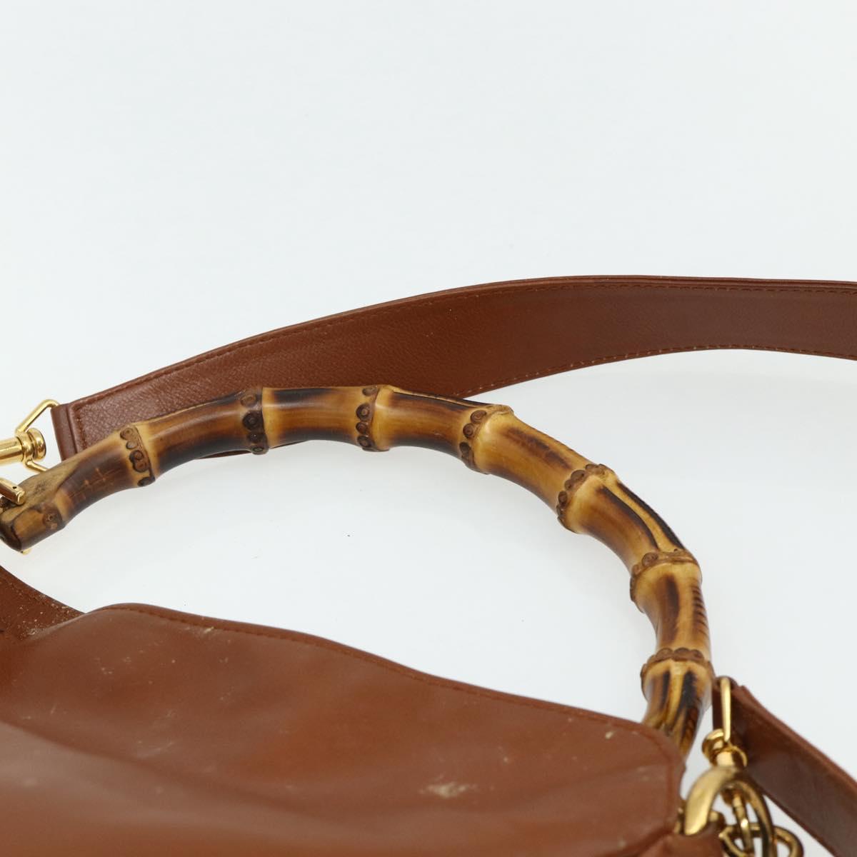 GUCCI Bamboo Hand Bag Leather 2way Brown Gold 001 2113 1638 Auth bs34730