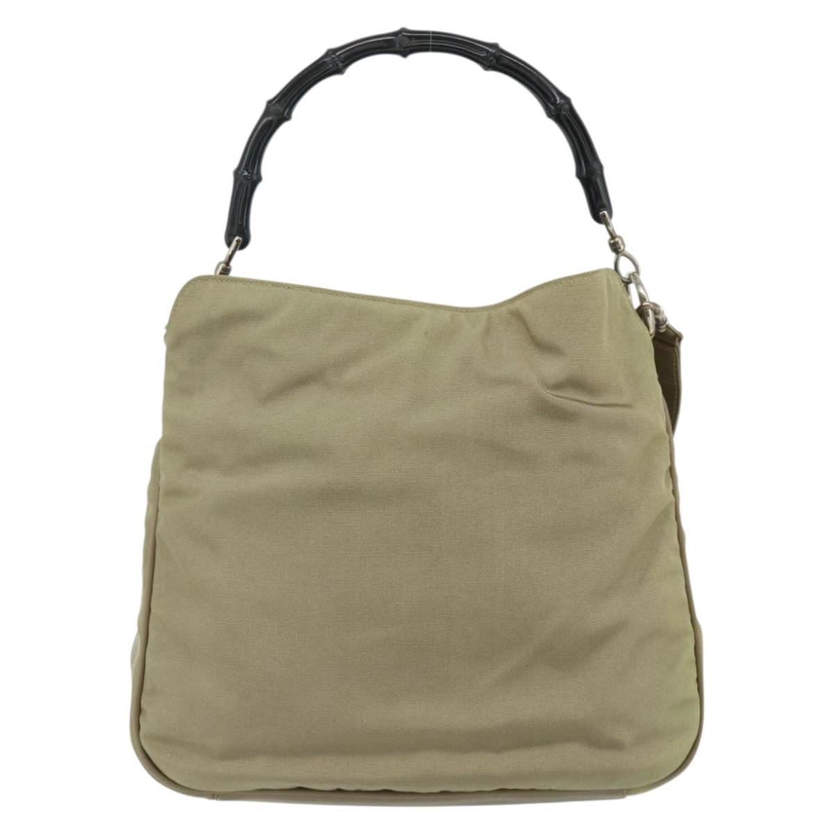 GUCCI Bamboo Shoulder Bag Nylon 2way Khaki Silver 001 1638 Auth bs34731