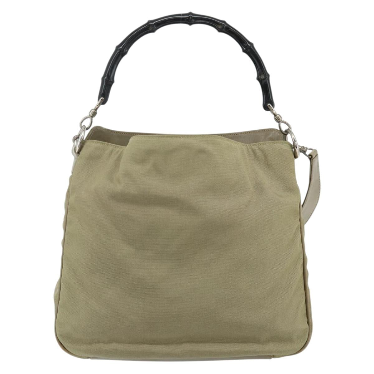 GUCCI Bamboo Shoulder Bag Nylon 2way Khaki Silver 001 1638 Auth bs34731