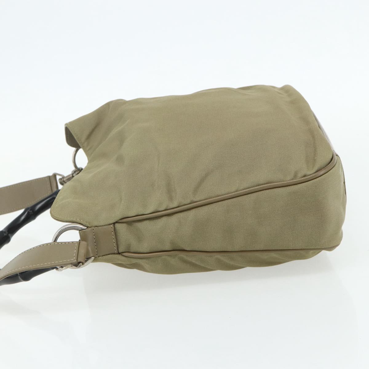 GUCCI Bamboo Shoulder Bag Nylon 2way Khaki Silver 001 1638 Auth bs34731