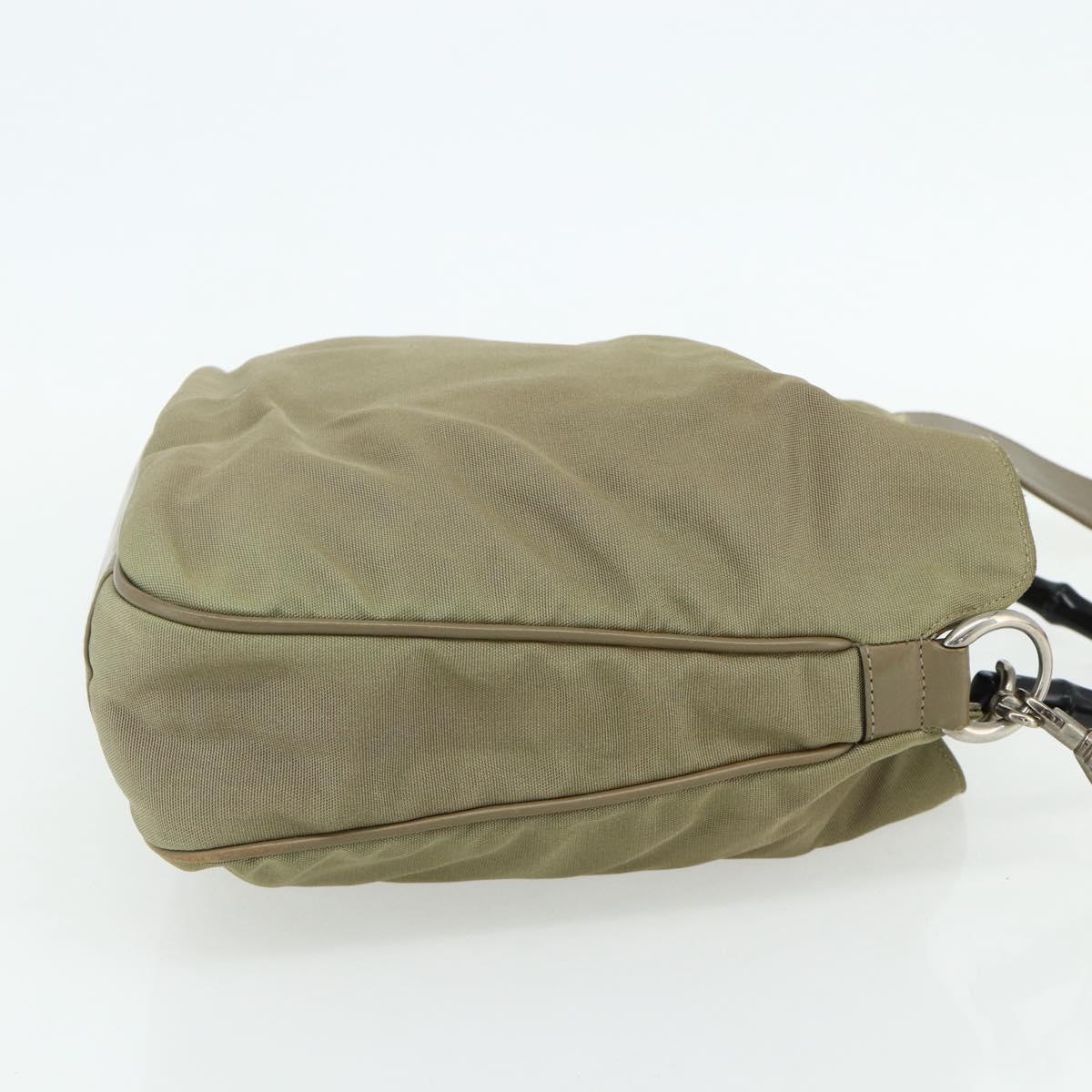 GUCCI Bamboo Shoulder Bag Nylon 2way Khaki Silver 001 1638 Auth bs34731