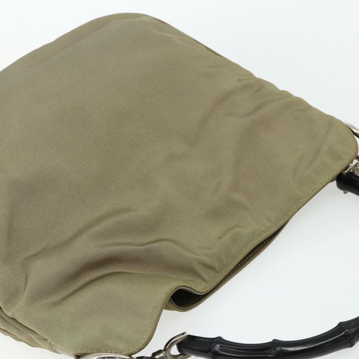 GUCCI Bamboo Shoulder Bag Nylon 2way Khaki Silver 001 1638 Auth bs34731