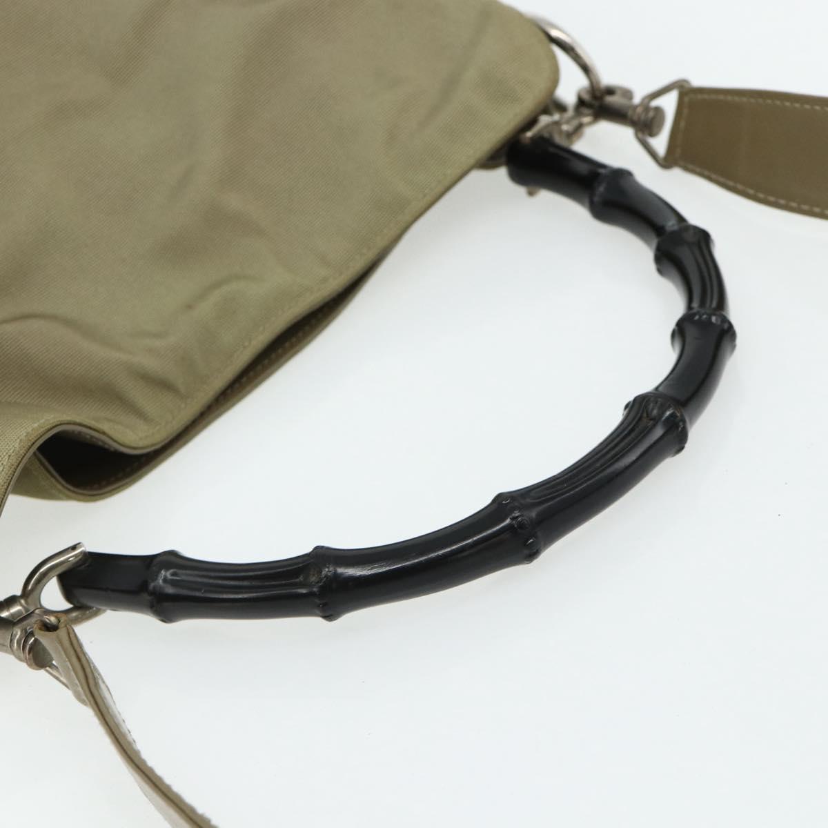 GUCCI Bamboo Shoulder Bag Nylon 2way Khaki Silver 001 1638 Auth bs34731