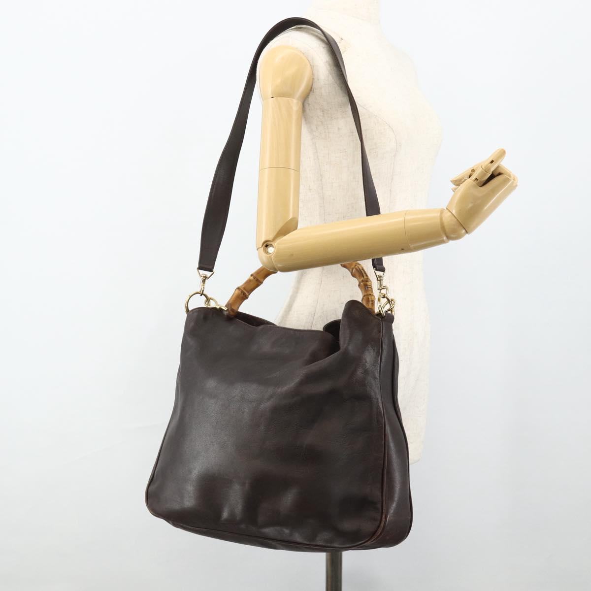 GUCCI Bamboo Hand Bag Leather 2way Brown Gold 001 2058 1577 0 Auth bs34732