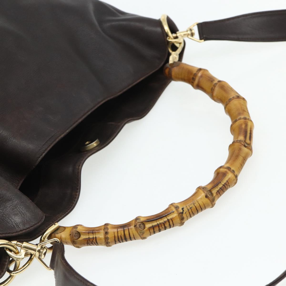 GUCCI Bamboo Hand Bag Leather 2way Brown Gold 001 2058 1577 0 Auth bs34732