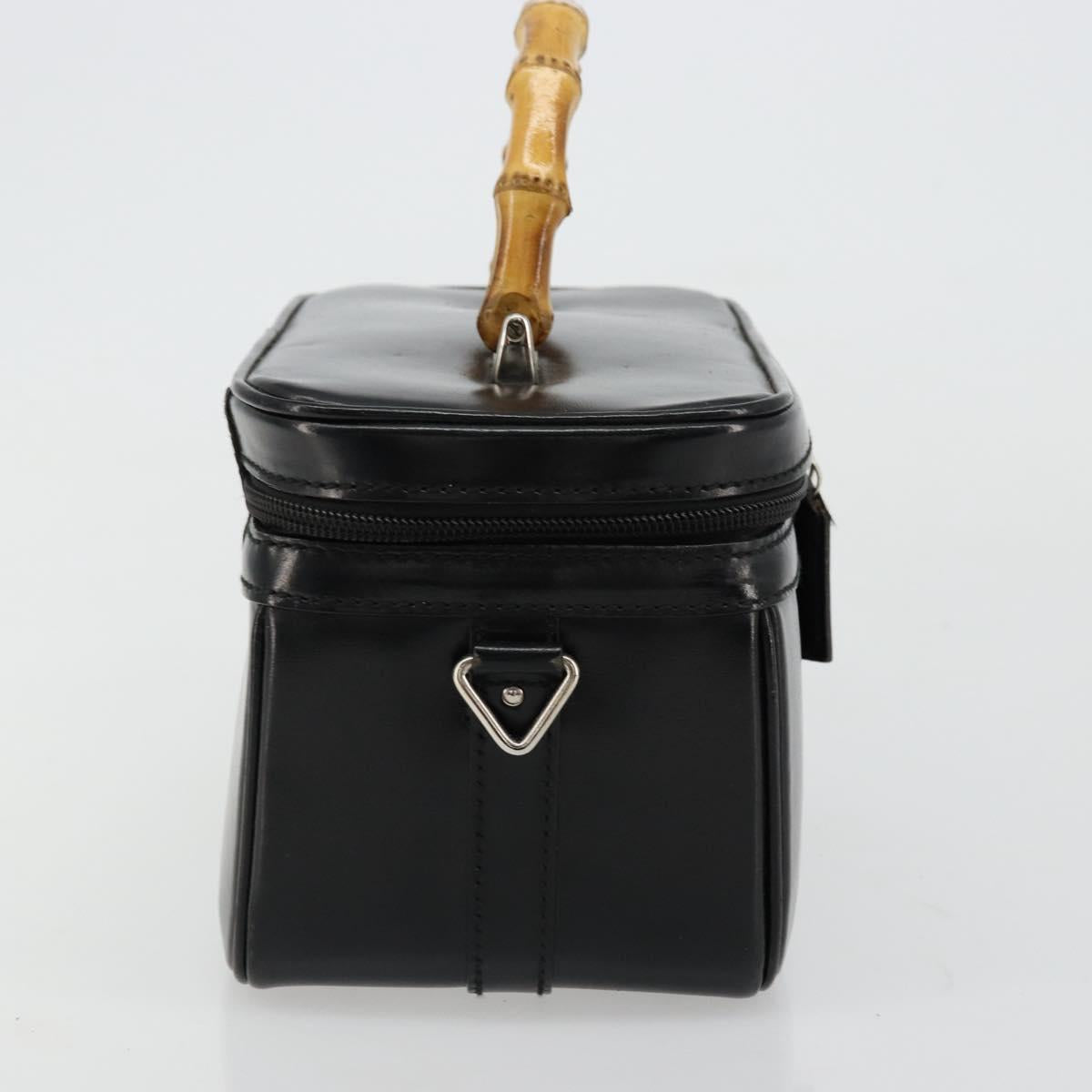 GUCCI Bamboo Vanity Hand Bag Leather Black Silver Auth bs34733