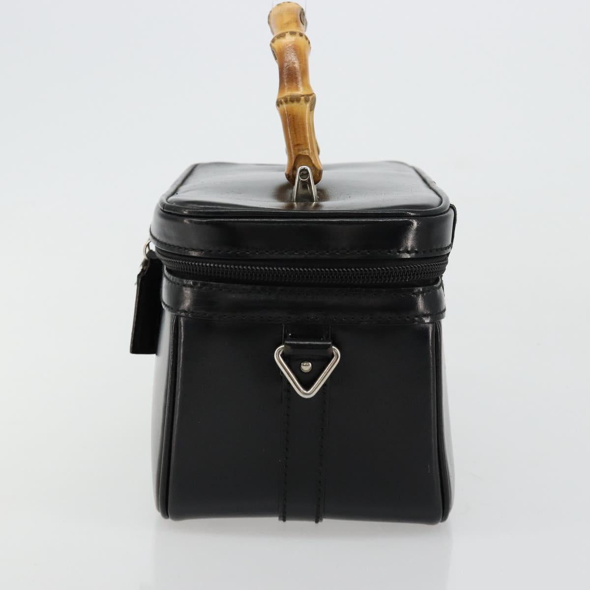 GUCCI Bamboo Vanity Hand Bag Leather Black Silver Auth bs34733