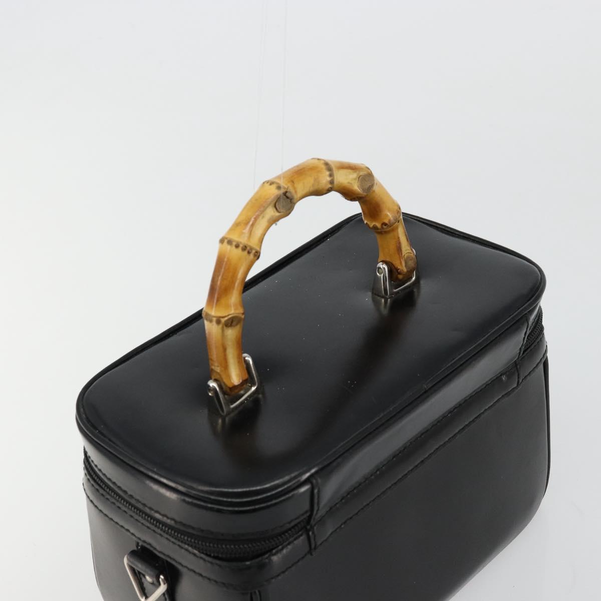 GUCCI Bamboo Vanity Hand Bag Leather Black Silver Auth bs34733