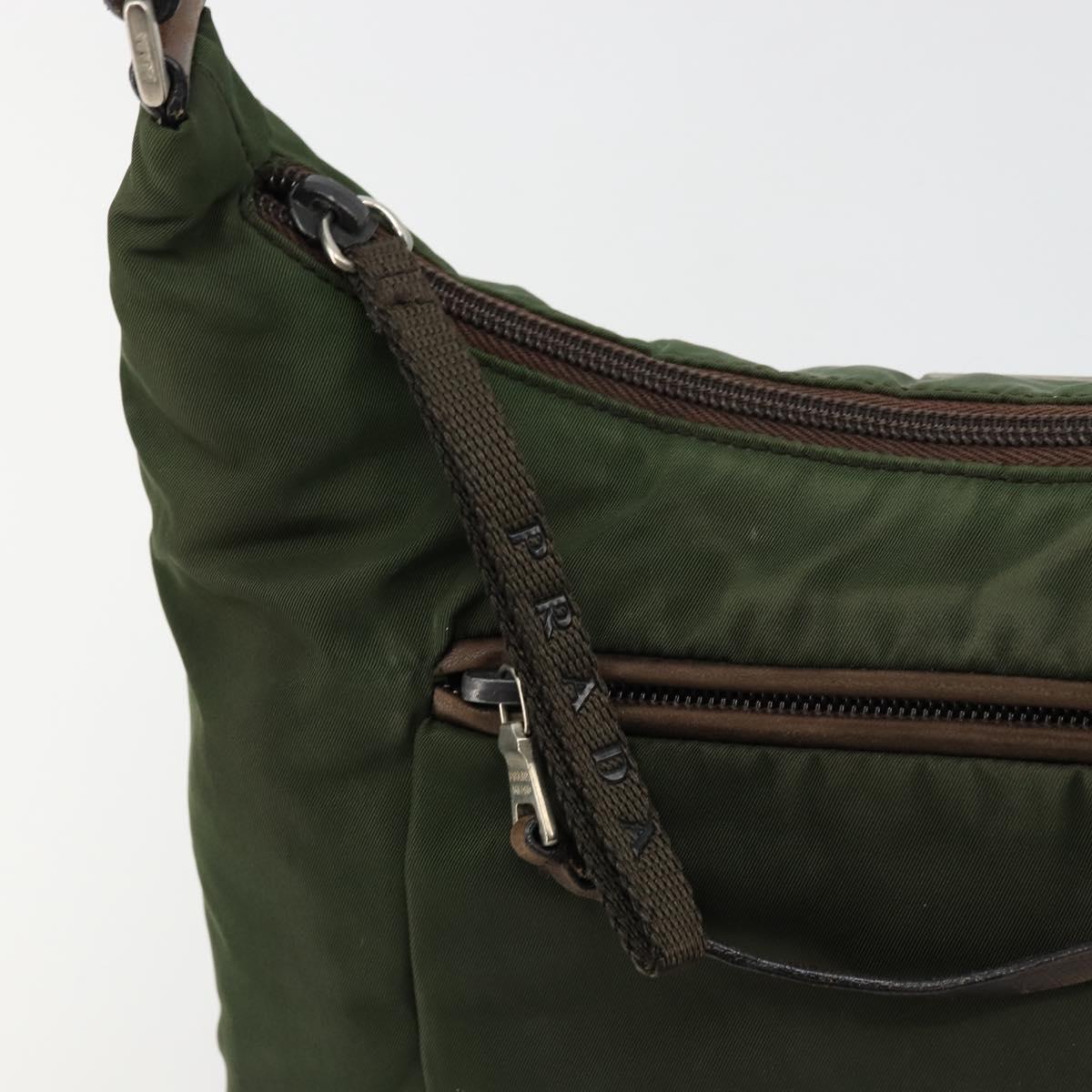 PRADA Shoulder Bag Nylon Khaki Silver Auth bs34740