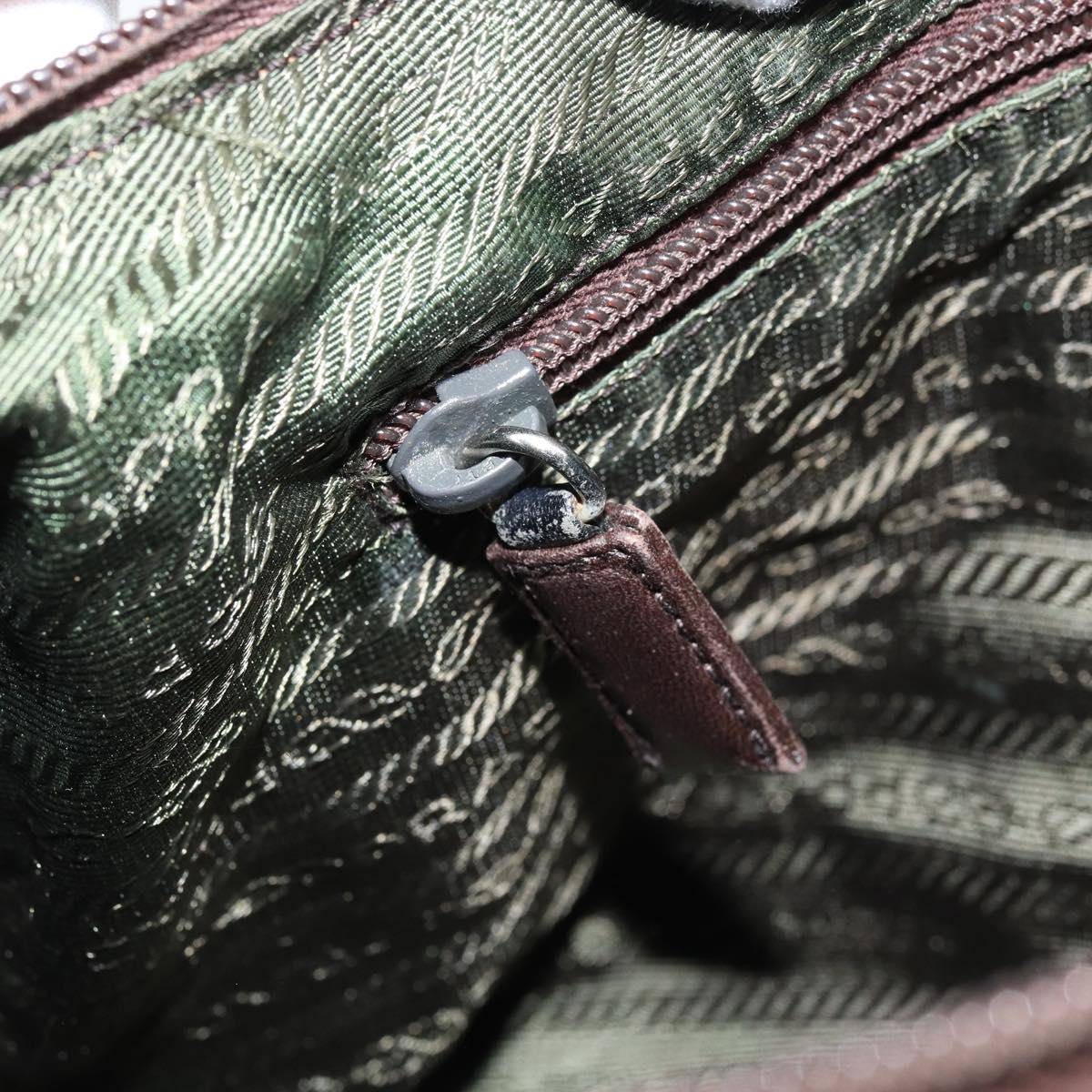 PRADA Shoulder Bag Nylon Khaki Silver Auth bs34740