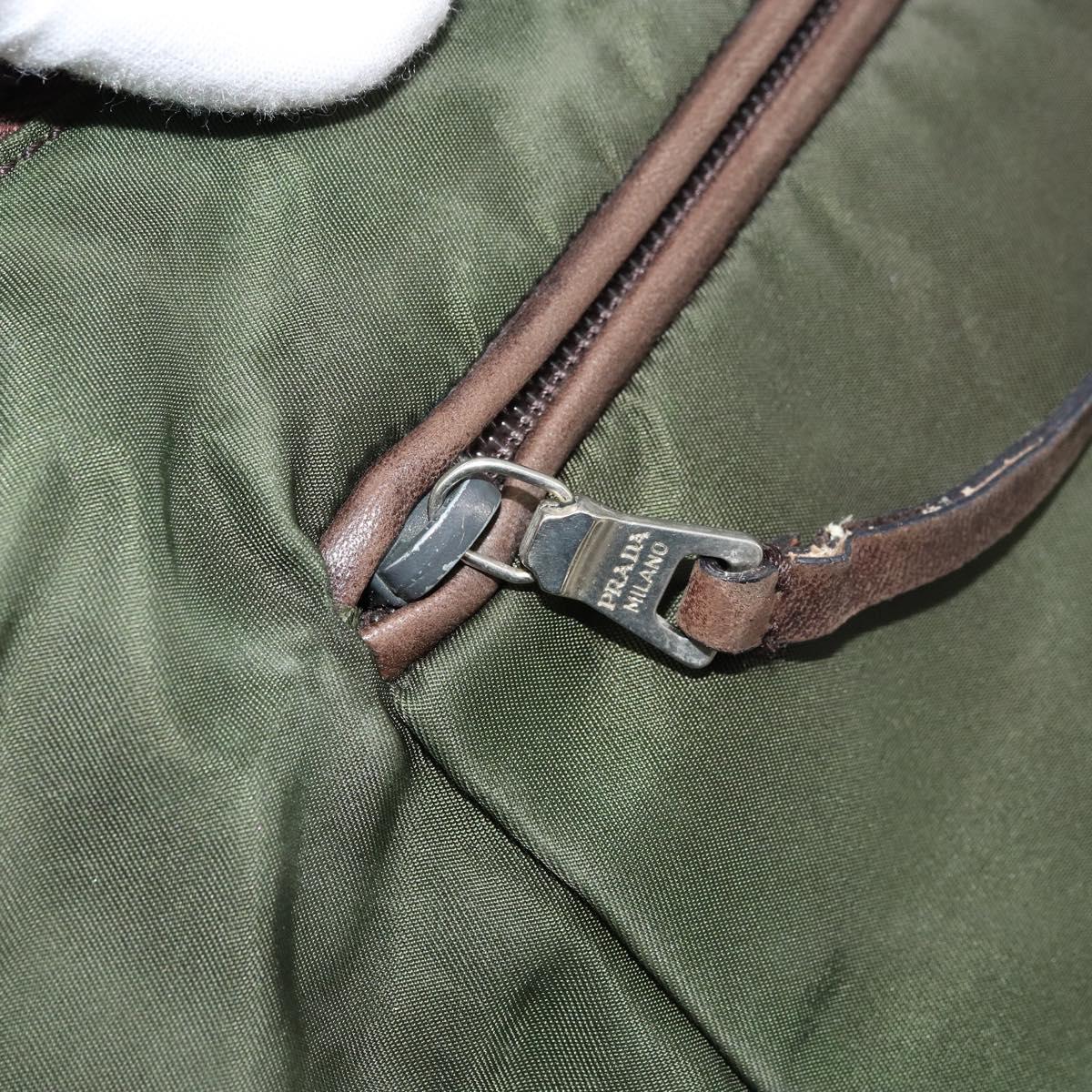 PRADA Shoulder Bag Nylon Khaki Silver Auth bs34740