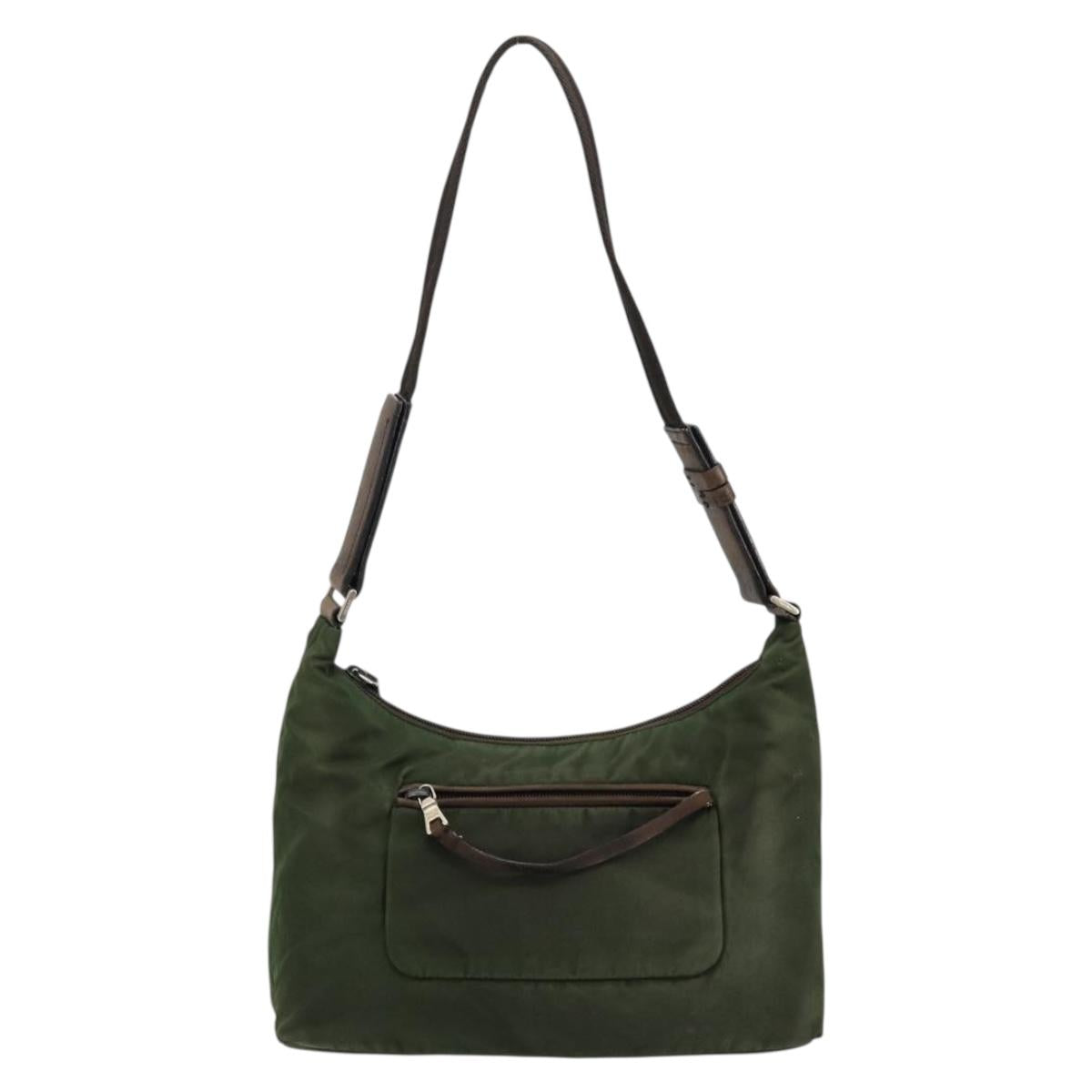 PRADA Shoulder Bag Nylon Khaki Silver Auth bs34740