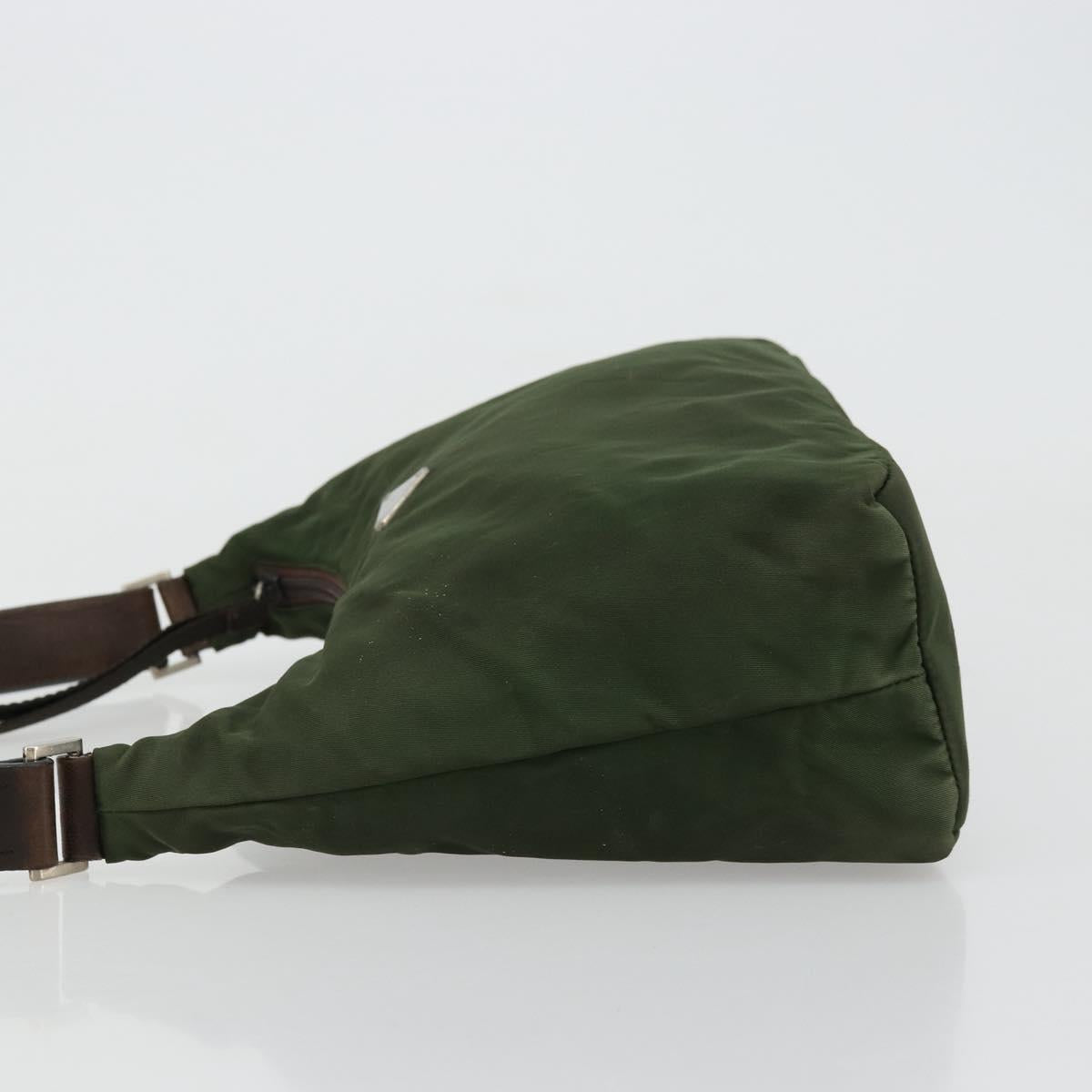 PRADA Shoulder Bag Nylon Khaki Silver Auth bs34740