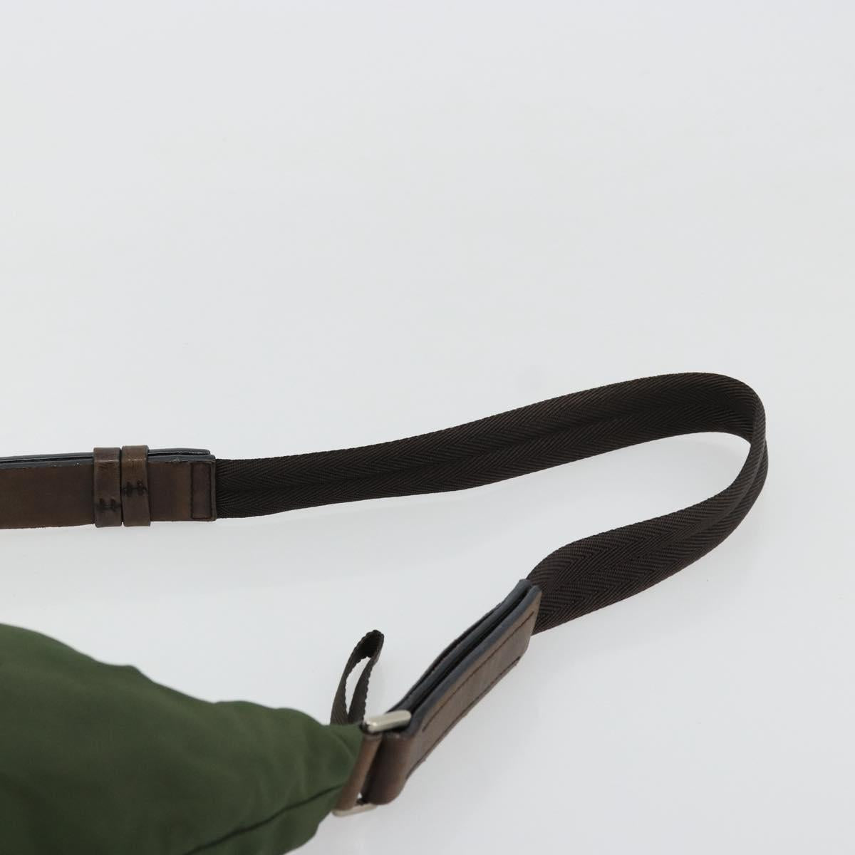 PRADA Shoulder Bag Nylon Khaki Silver Auth bs34740