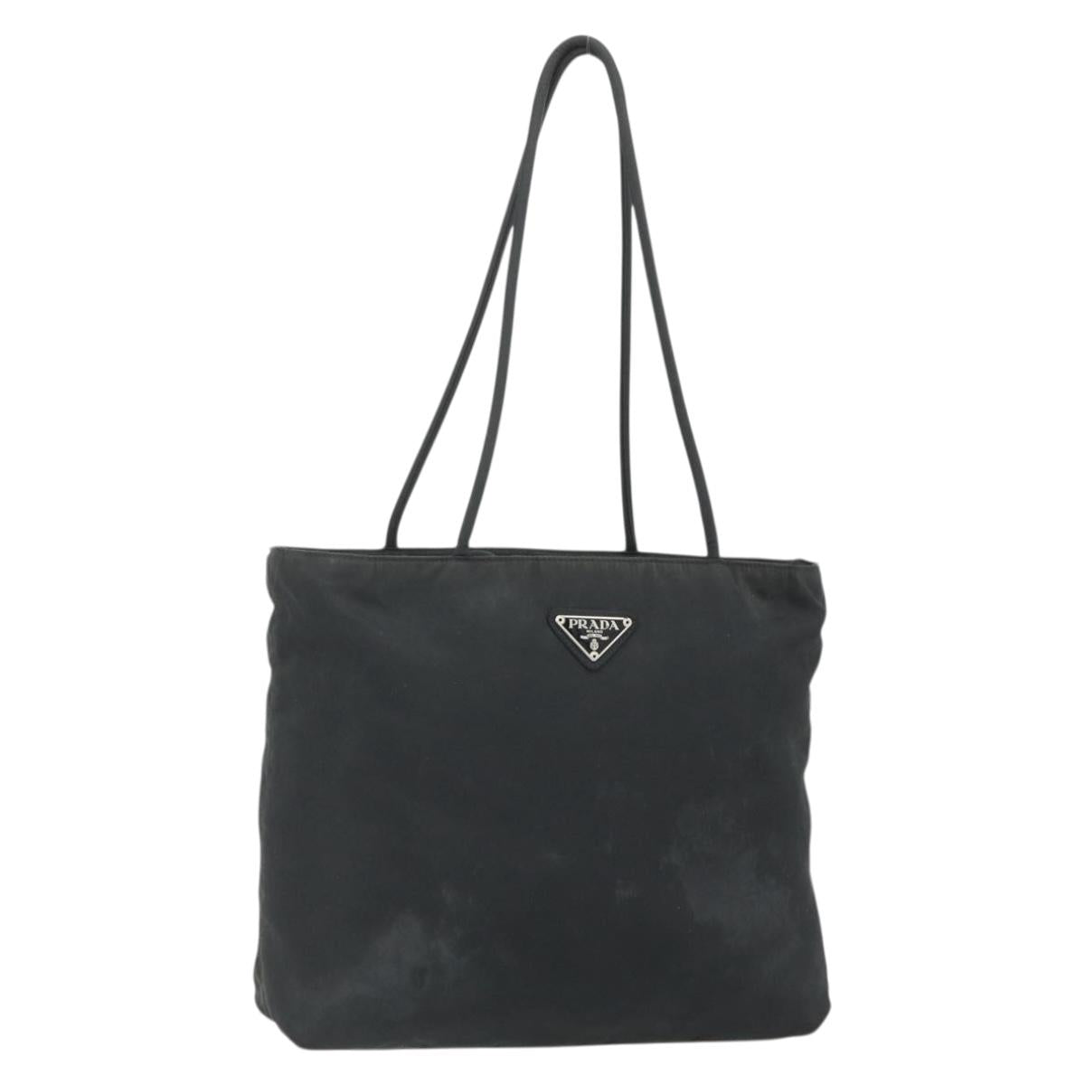 PRADA Tote Bag Nylon Black Silver Auth bs34741