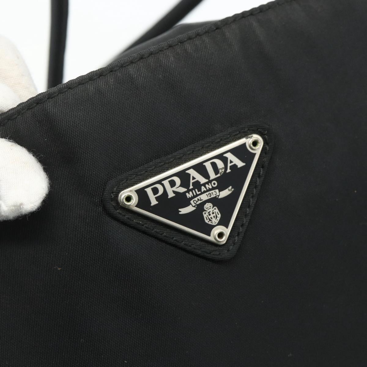 PRADA Tote Bag Nylon Black Silver Auth bs34741