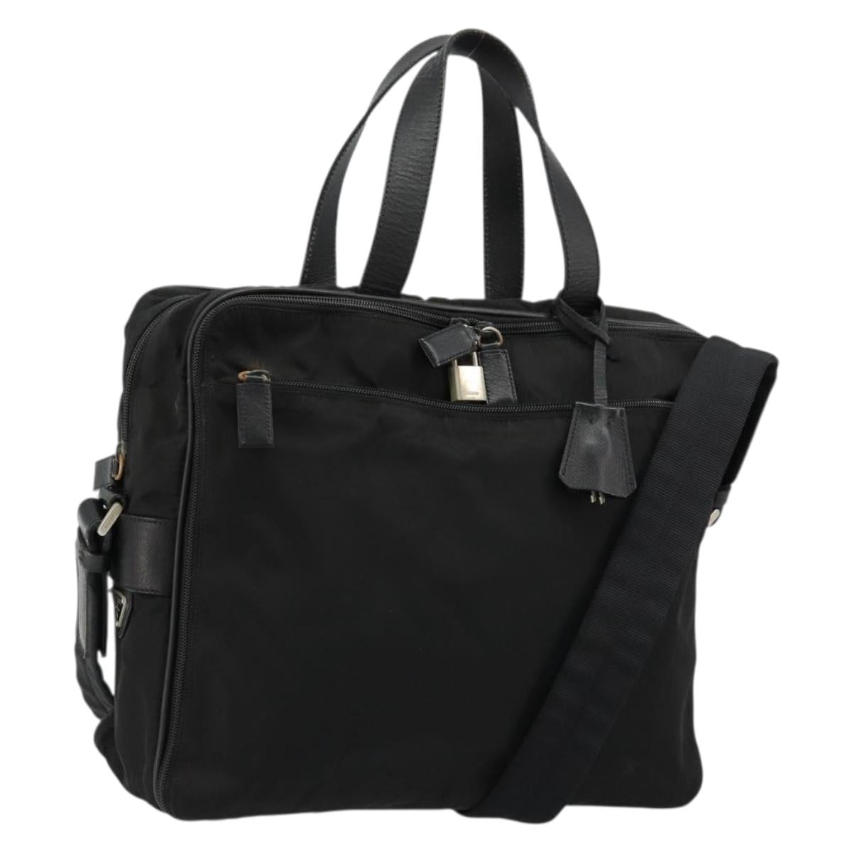 PRADA Hand Bag Nylon 2way Black Silver Auth bs34745