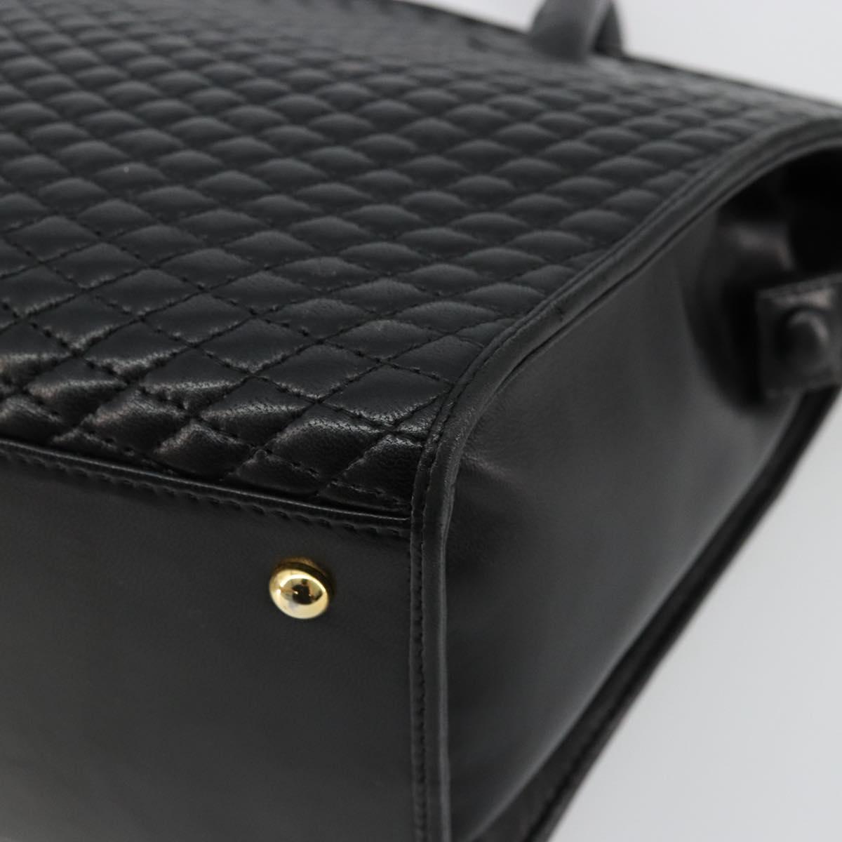 BALLY Quilted Hand Bag Leather Black Gold Auth bs34746