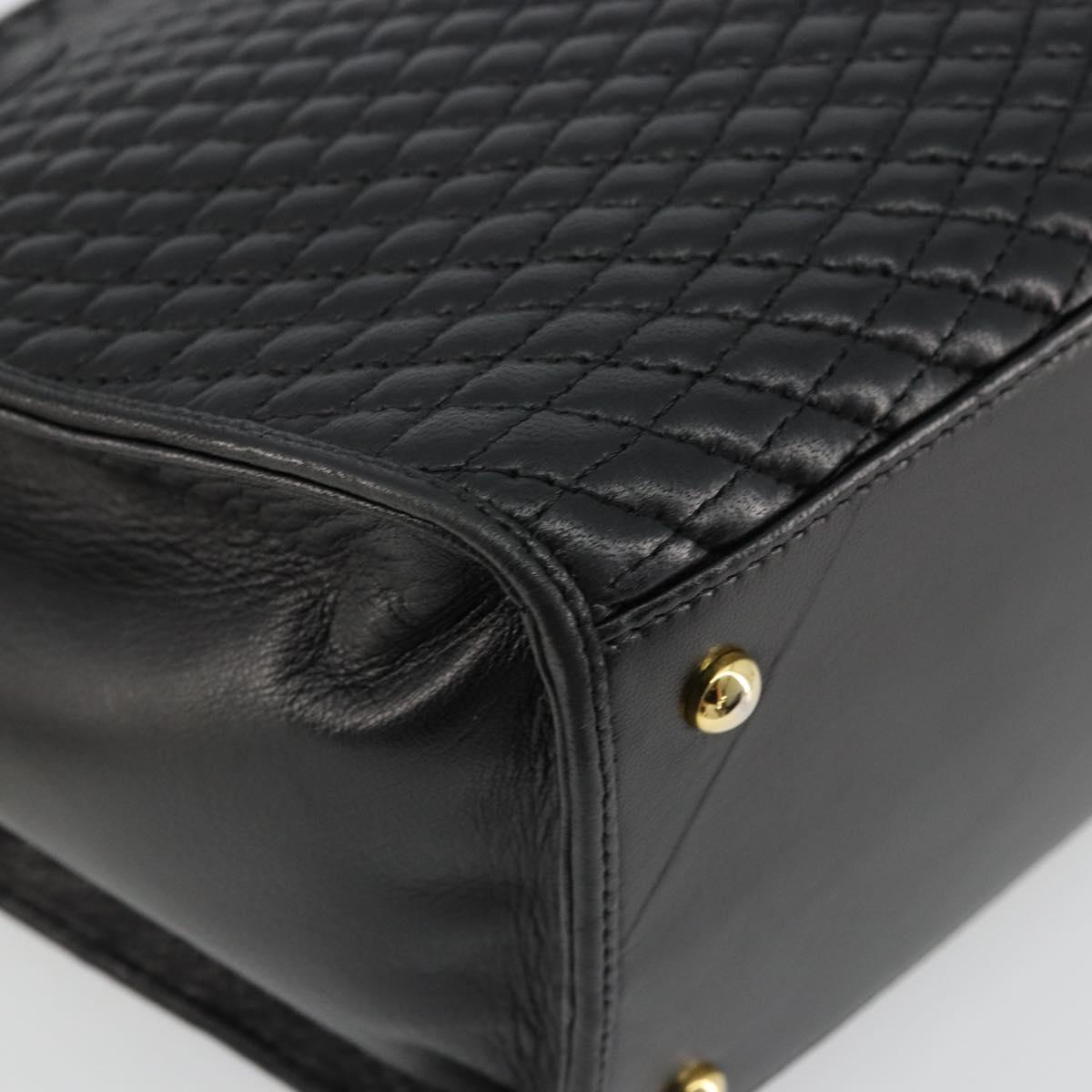 BALLY Quilted Hand Bag Leather Black Gold Auth bs34746