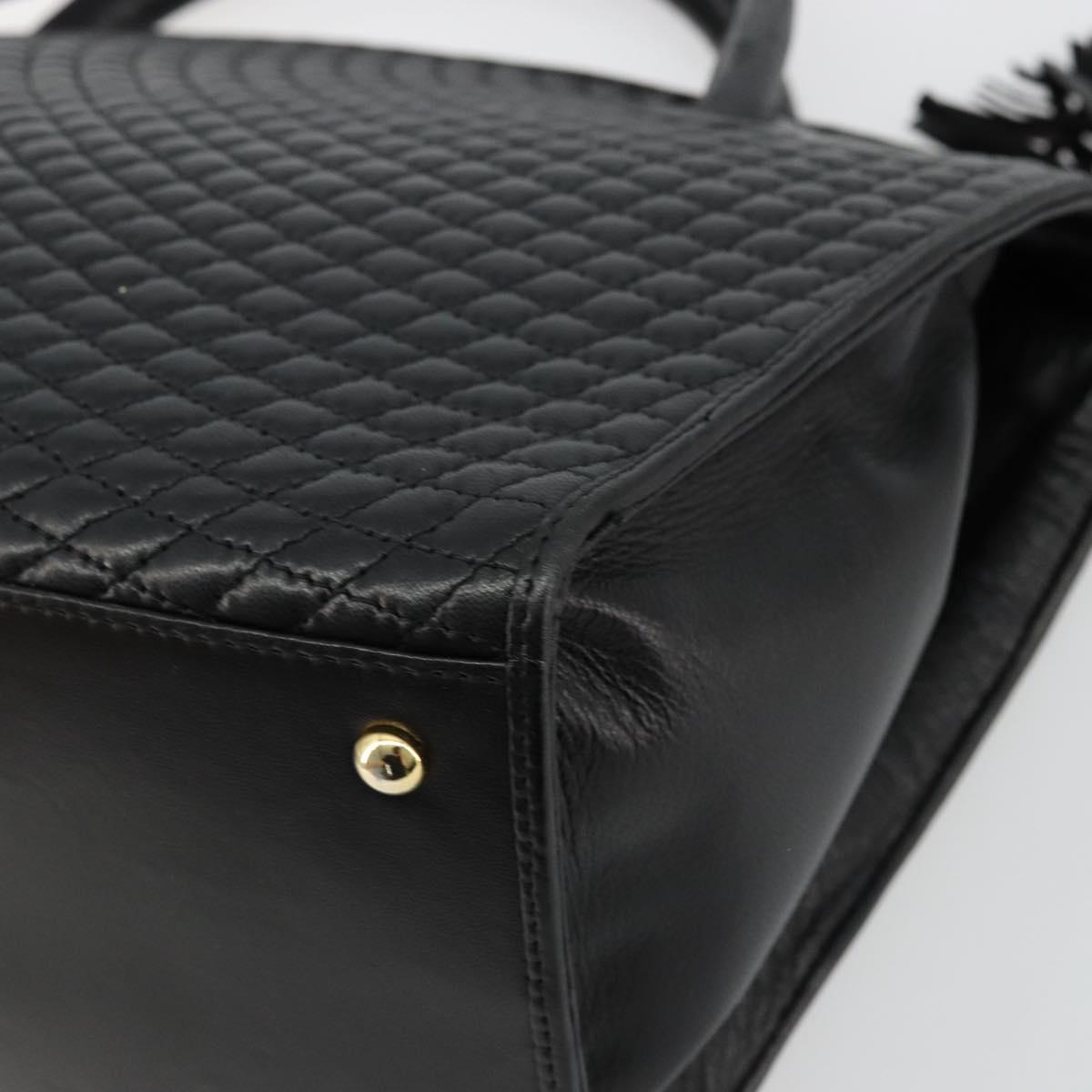BALLY Quilted Hand Bag Leather Black Gold Auth bs34746