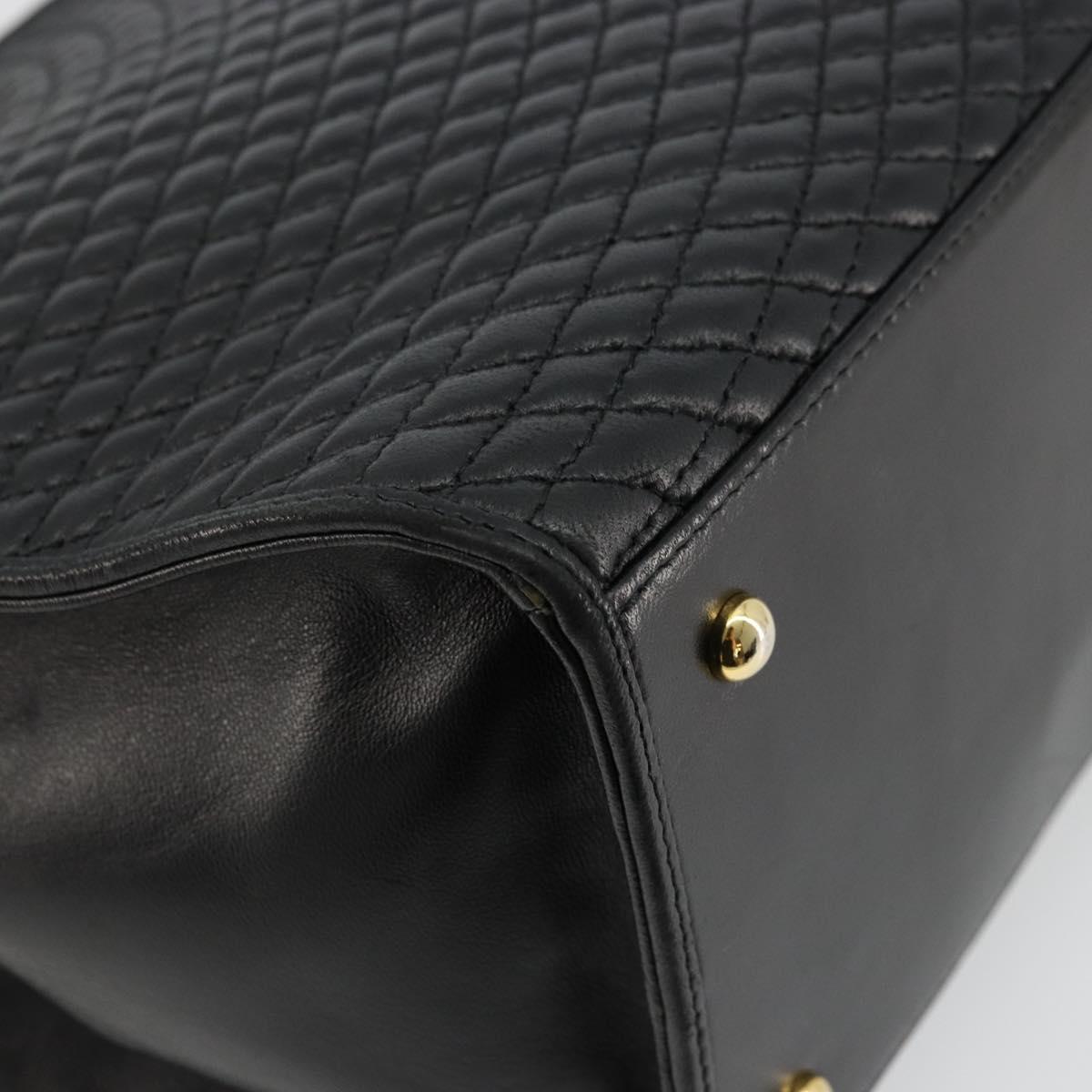 BALLY Quilted Hand Bag Leather Black Gold Auth bs34746