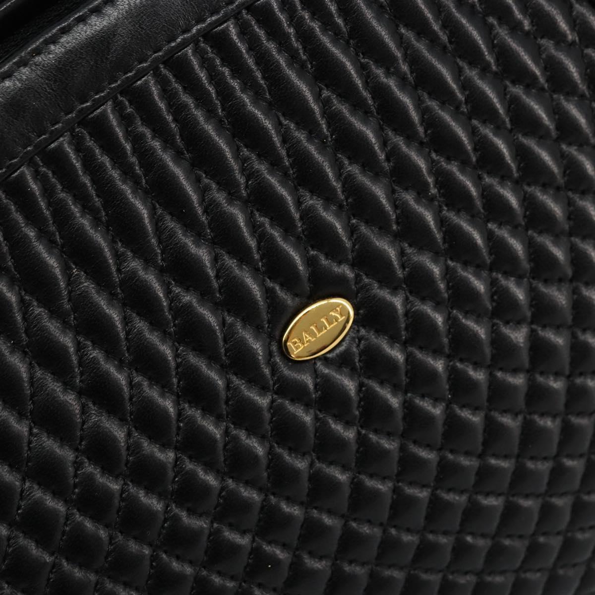 BALLY Quilted Hand Bag Leather Black Gold Auth bs34746