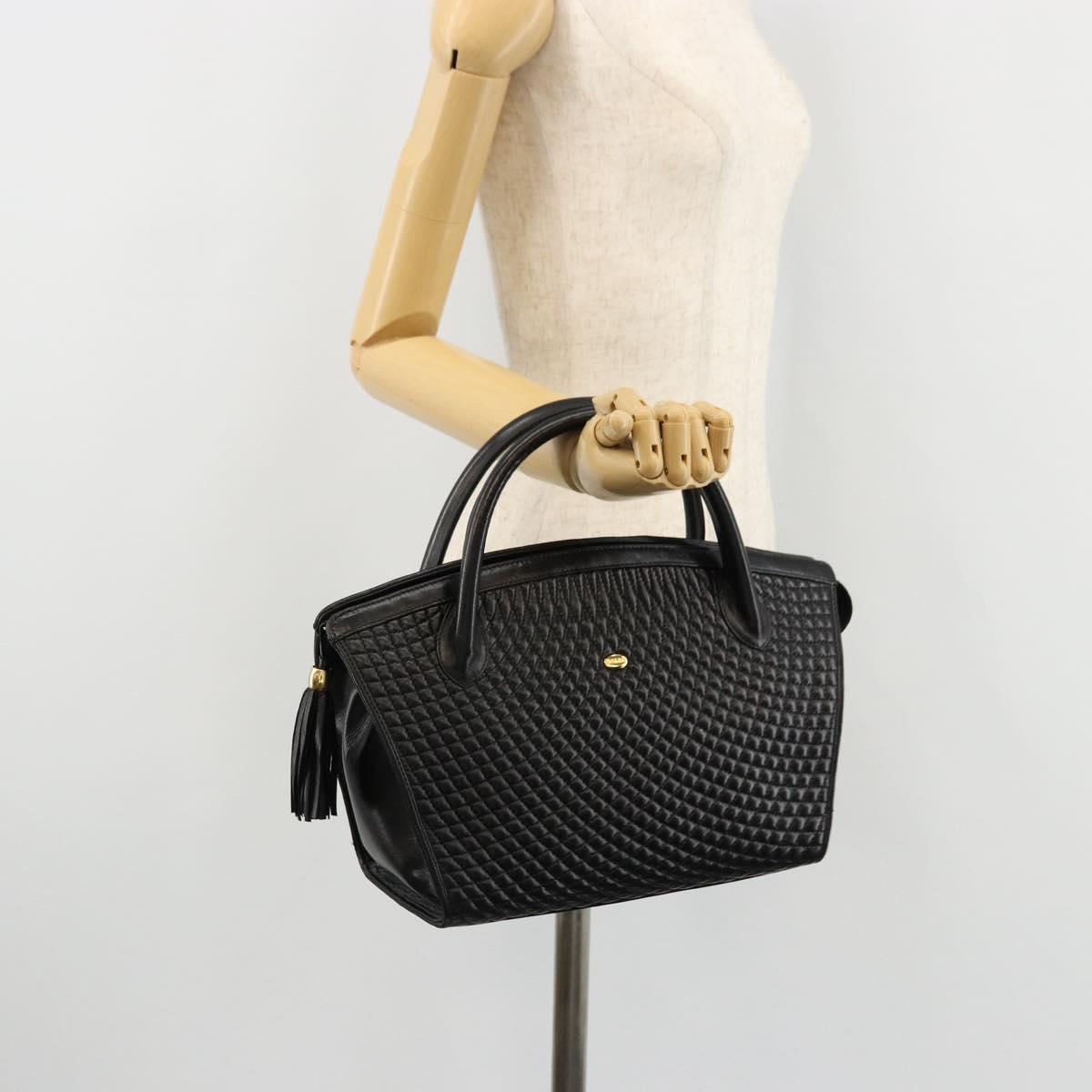 BALLY Quilted Hand Bag Leather Black Gold Auth bs34746