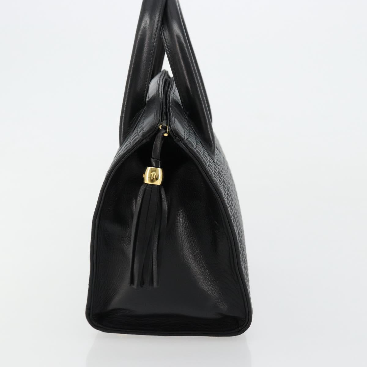 BALLY Quilted Hand Bag Leather Black Gold Auth bs34746