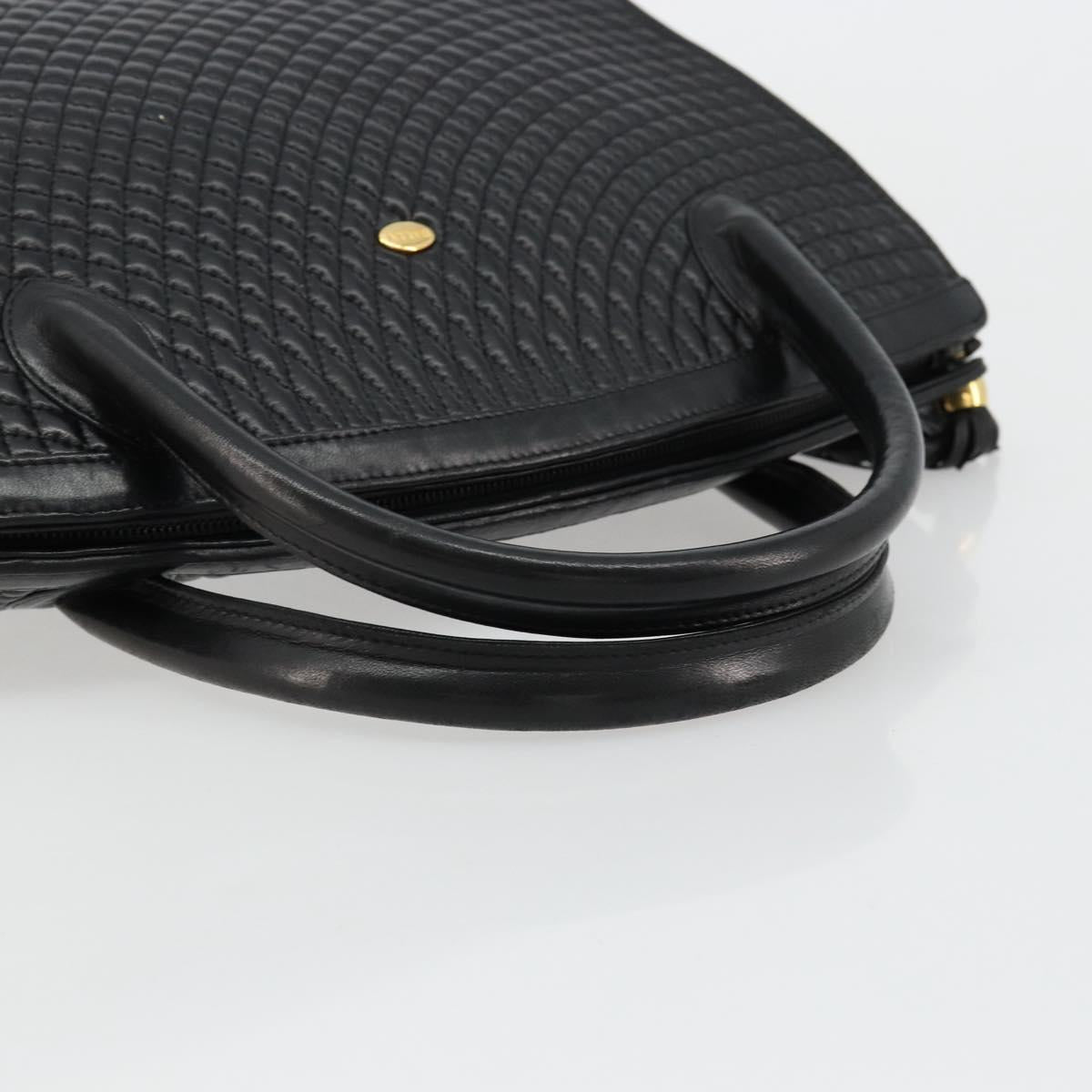 BALLY Quilted Hand Bag Leather Black Gold Auth bs34746