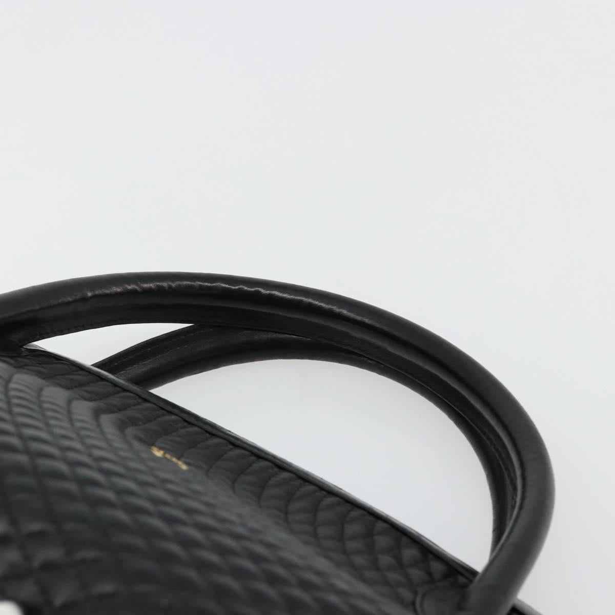 BALLY Quilted Hand Bag Leather Black Gold Auth bs34746