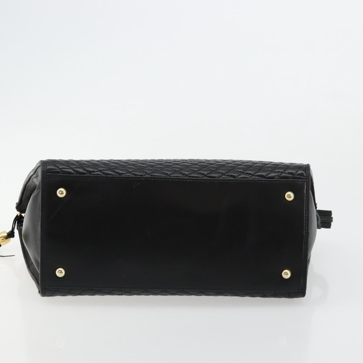 BALLY Quilted Hand Bag Leather Black Gold Auth bs34746